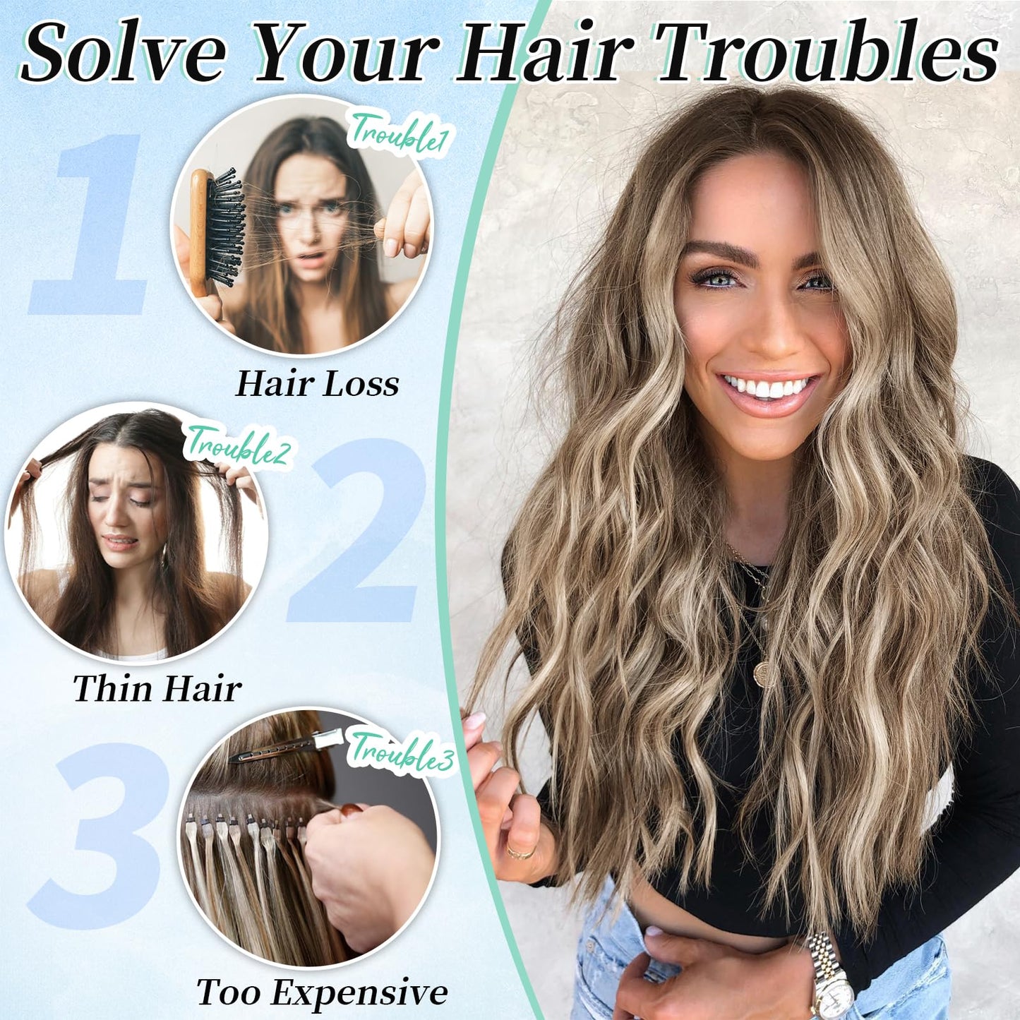 KooKaStyle Clip in Synthetic Hair Extensions Long Wavy 4PCS Thick Hairpieces Brown mix Ash Blonde P10/88 Fiber Double Weft Natural Hair Extensions 20 Inch for Women