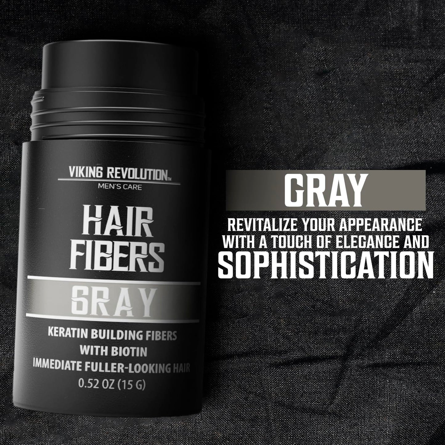 Viking Revolution Gray Hair Fibers for Thinning Hair Men - Thick Fiber for Bald Spot Cover Up - Hair Building Fibers with Kerating and Biotin - Hair Fiber for Men for Thicker and Fuller Look (0.52oz)