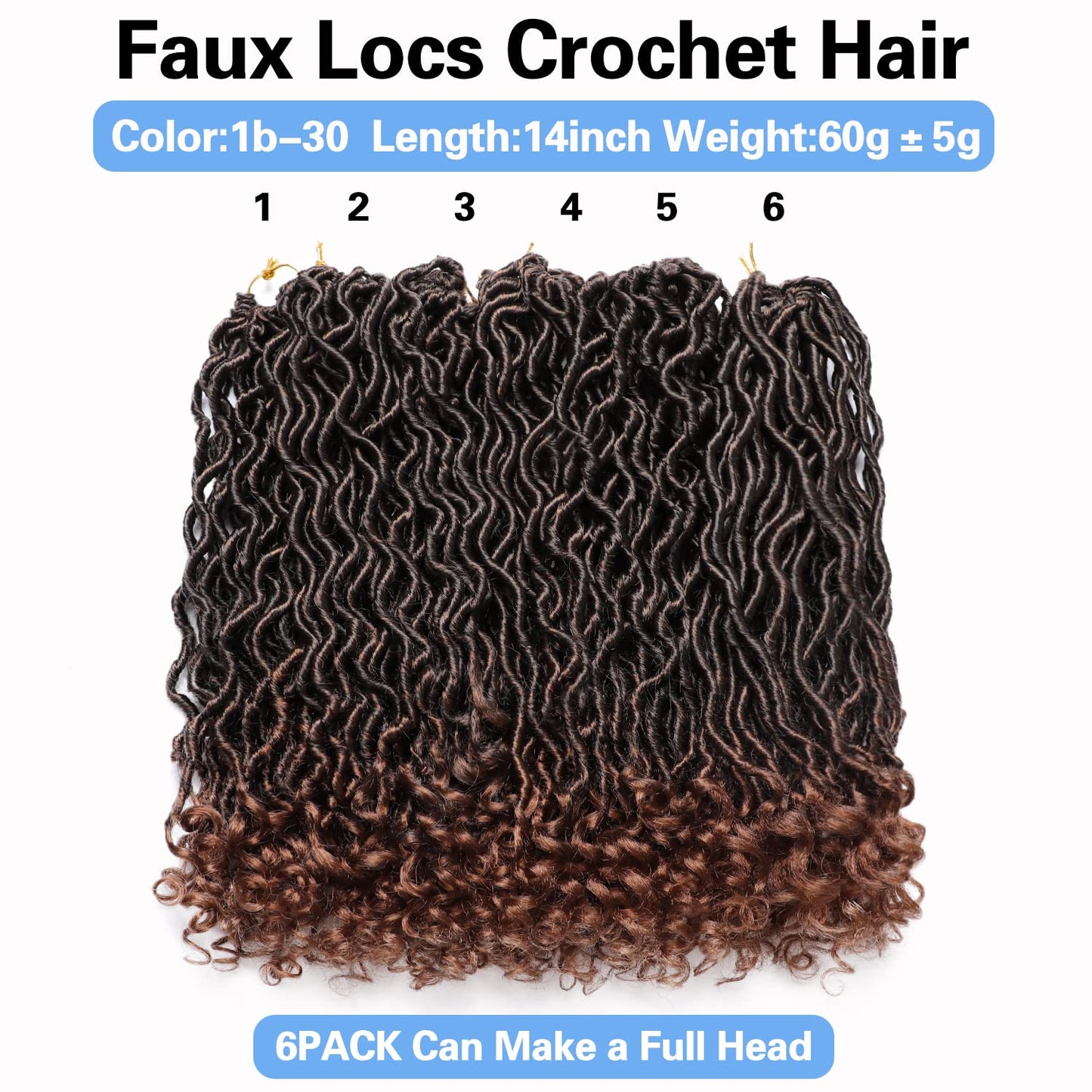 Goddess Locs Crochet Hair 6 Packs 14 Inch Wavy Curly Faux Locs Crochet Hair Pre Looped Crochet Synthetic Braids Hair With Curly Ends Crochet Faux Locs Hair for Black Women Extensions
