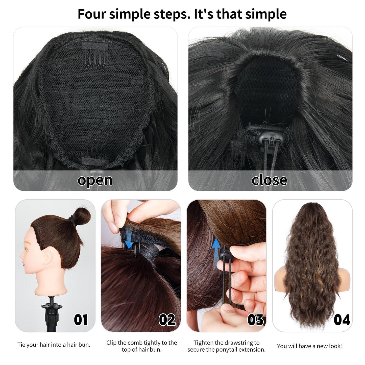 26 inch Drawstring Ponytail Extension for Women, Wavy Pony Tails Hair Extensions, Synthetic Hair Extensions Ponytail for Daily Use (Medium Brown Highlighted Blonde)