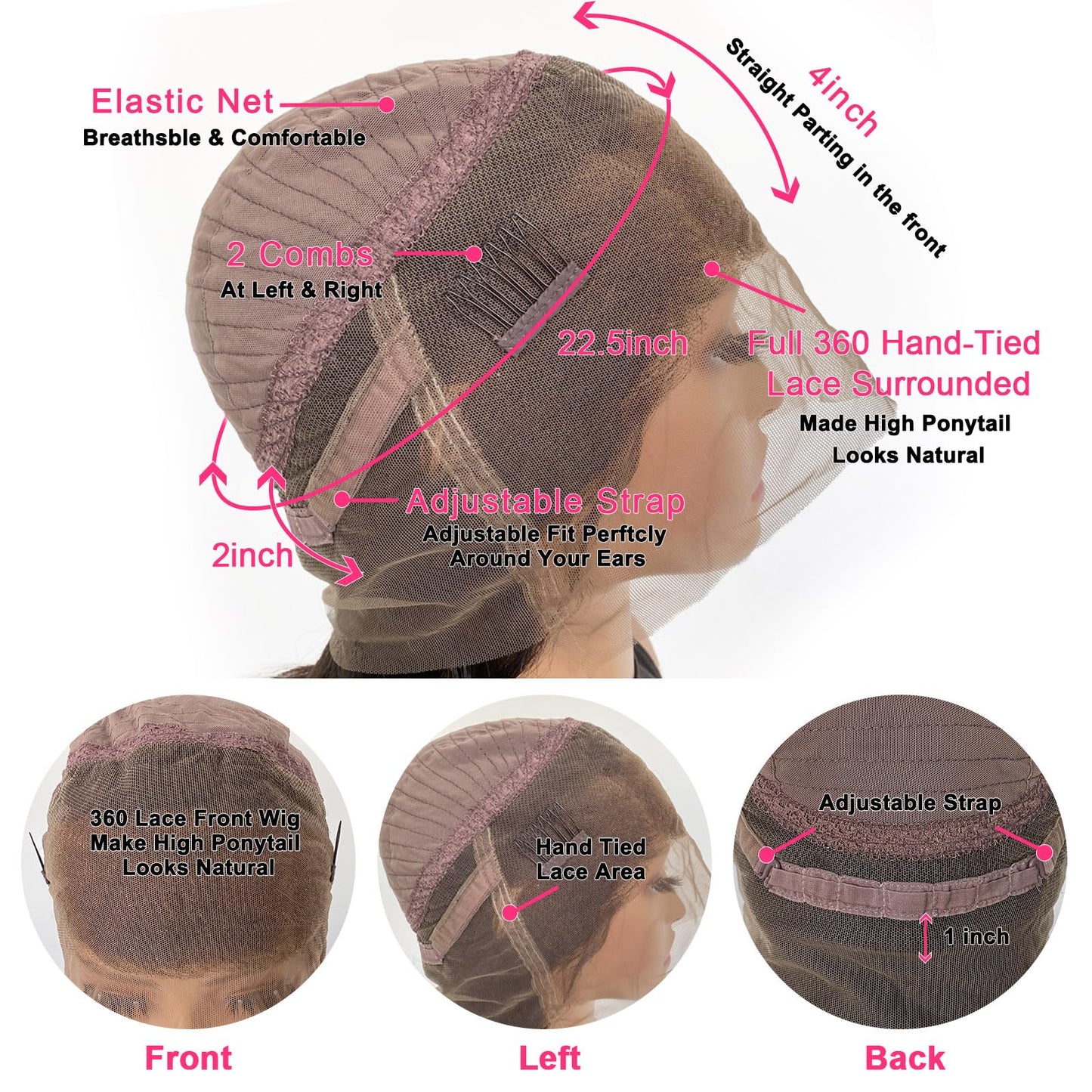 360 Lace Front Wigs Human Hair Pre Plucked,Glueless Virgin Human Hair Wave 360 Lace Frontal Wigs for Black Women With Baby hair (360 lace front wigs human hair loose wave, 22inch)