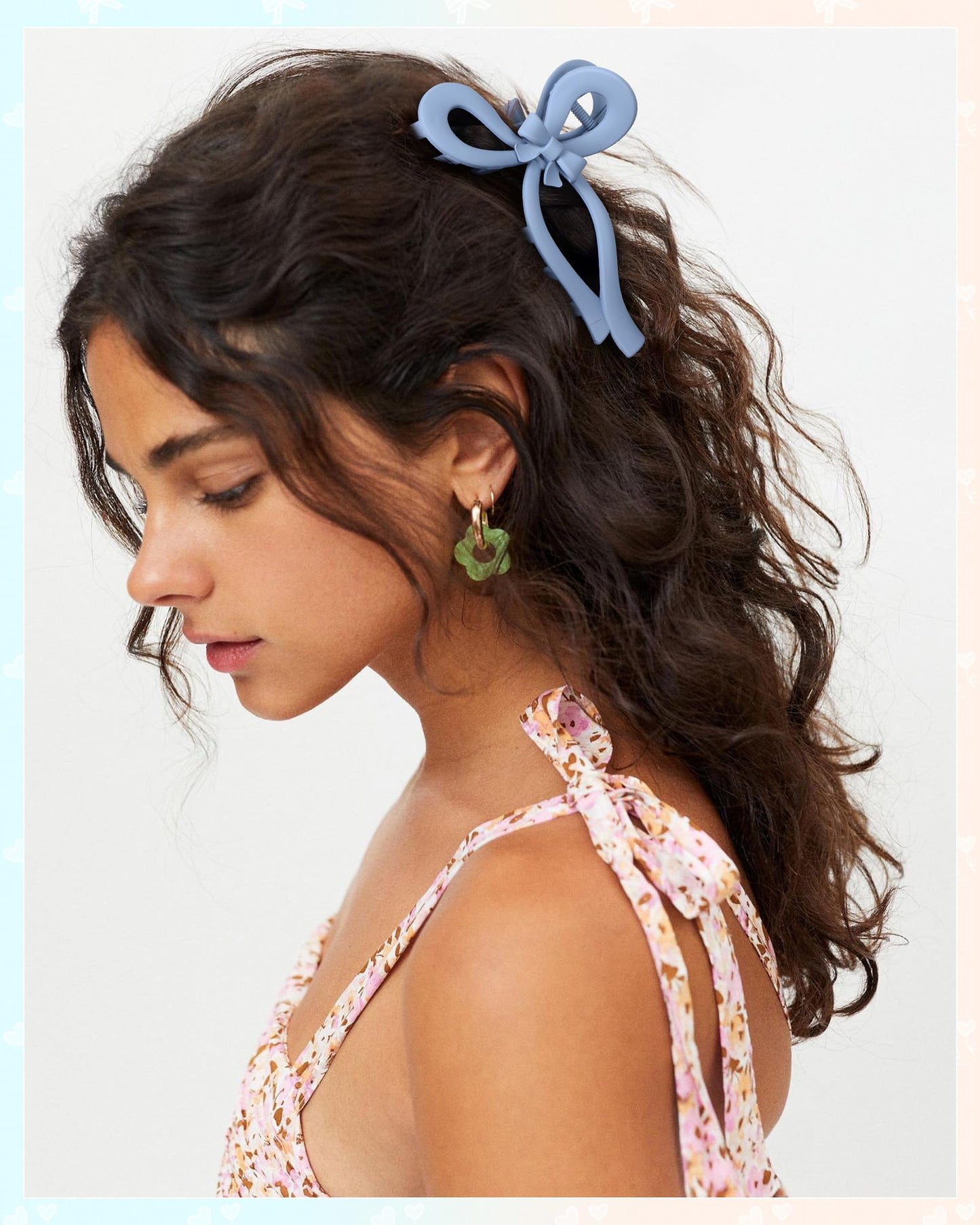 4 PCS Bow Hair Clips for Women Bow Claw Clip 5" Large Hair Claw Clips for Thick and Thin Hair Cute Bows Jaw Clip (Light Blue + Blue + Light Green + Lake Blue)