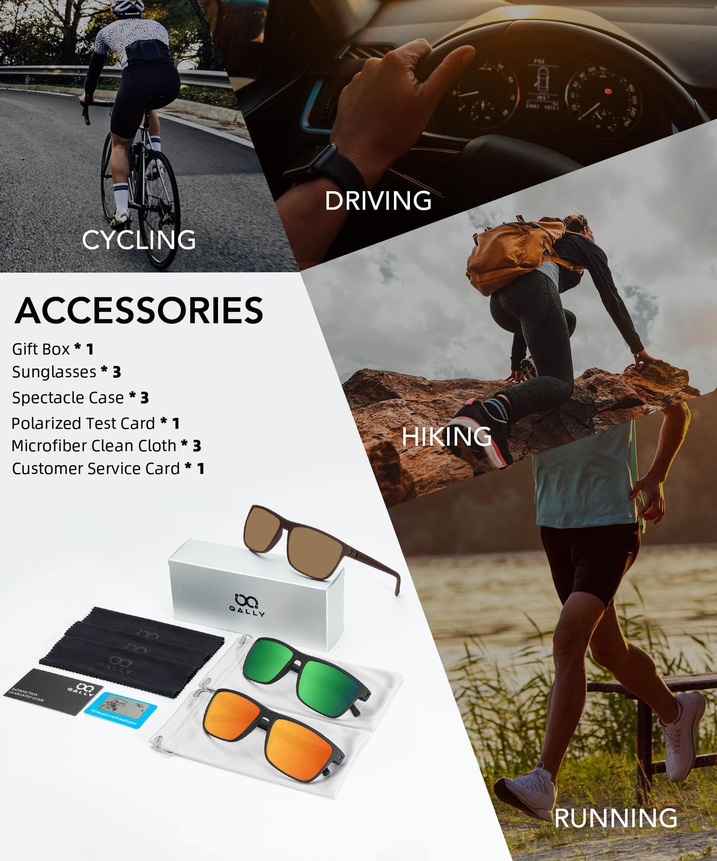 QALLY Polarized Sunglasses Men, Mens Sunglasses Polarized UV protection Lightweight Sun Glasses for Driving Fishing Golf