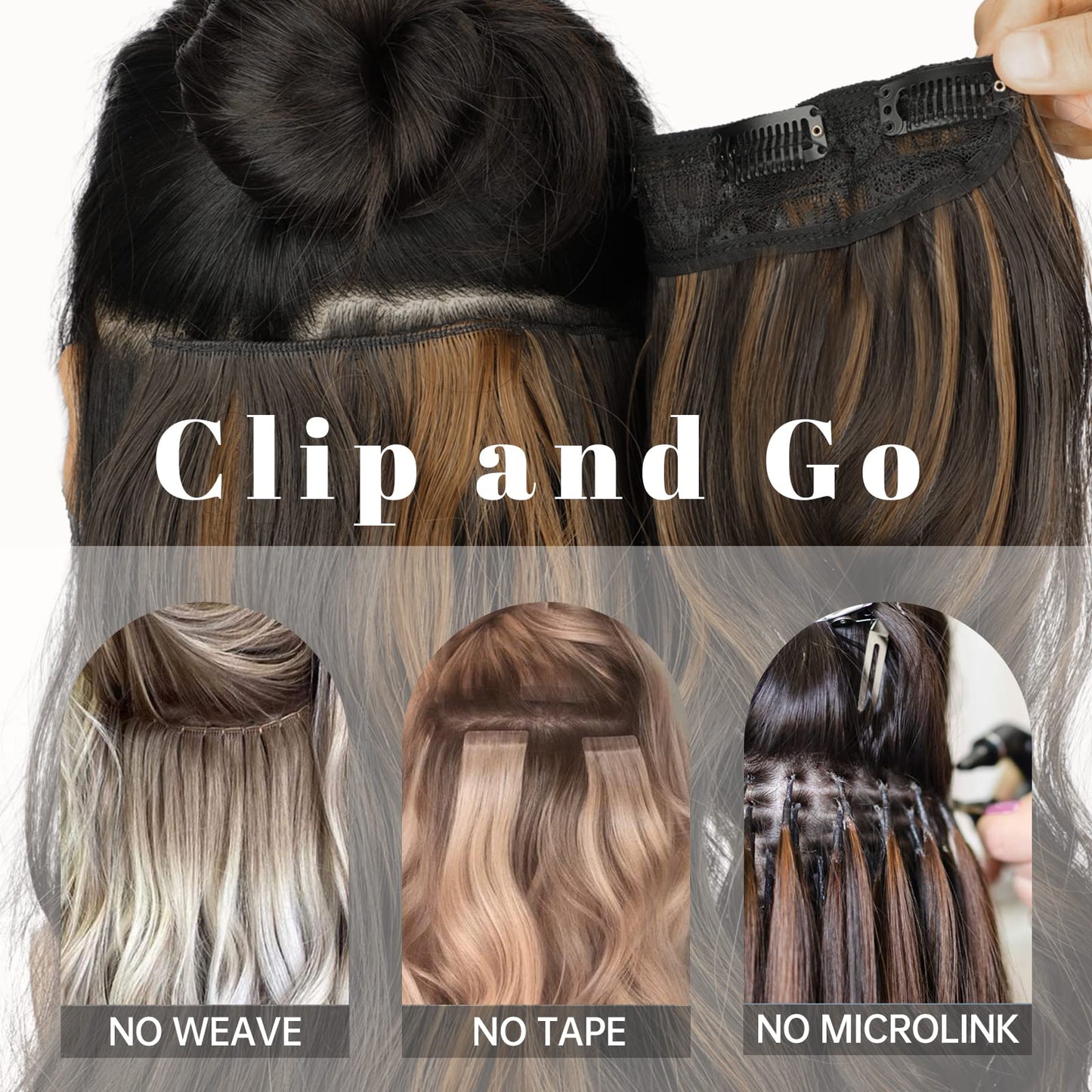 KooKaStyle Clip in Synthetic Hair Extensions Long Wavy 4PCS Thick Hairpieces Brown mix Ash Blonde P10/88 Fiber Double Weft Natural Hair Extensions 20 Inch for Women