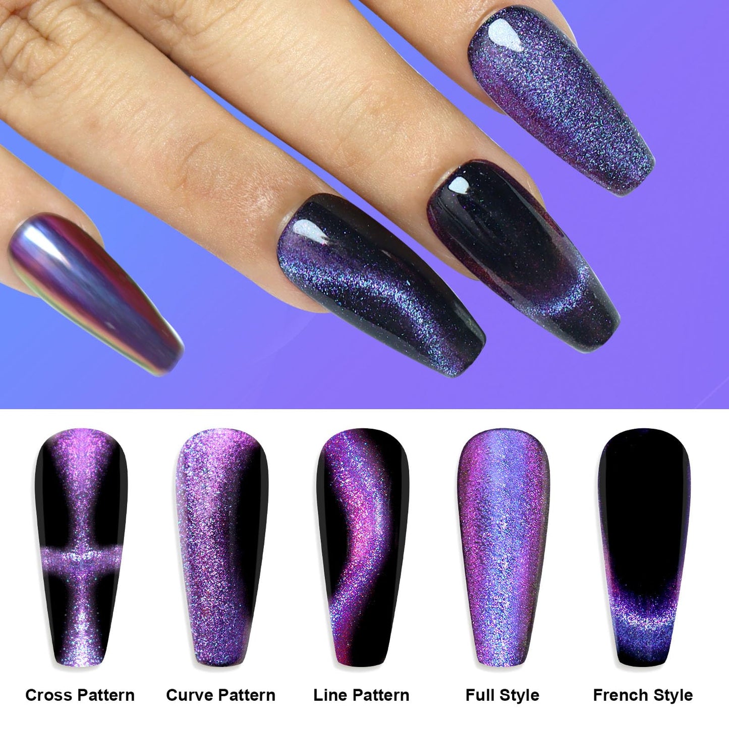 Laza Cat Eye Chrome Nail Powder Chameleon Magnetic Powder 9D Cat Eye Effect Mirror Effect Pigment Dust Magic Galaxy Holographic Effect Glitter with Magnetic Stick for Velvet Nail Art - Bluish Violet