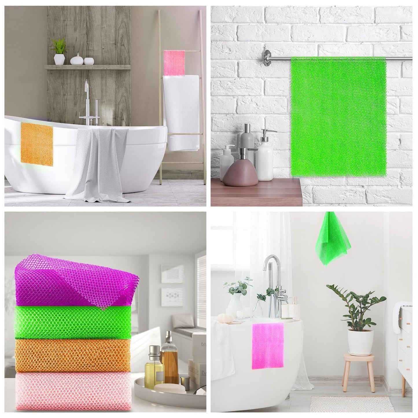 4 Pieces African Net Sponge African Net Long Net Bath Sponge Exfoliating Shower Body Scrubber Back Scrubber Skin Smoother,Great for Daily Use (Purple, Orange, Green, Pink)