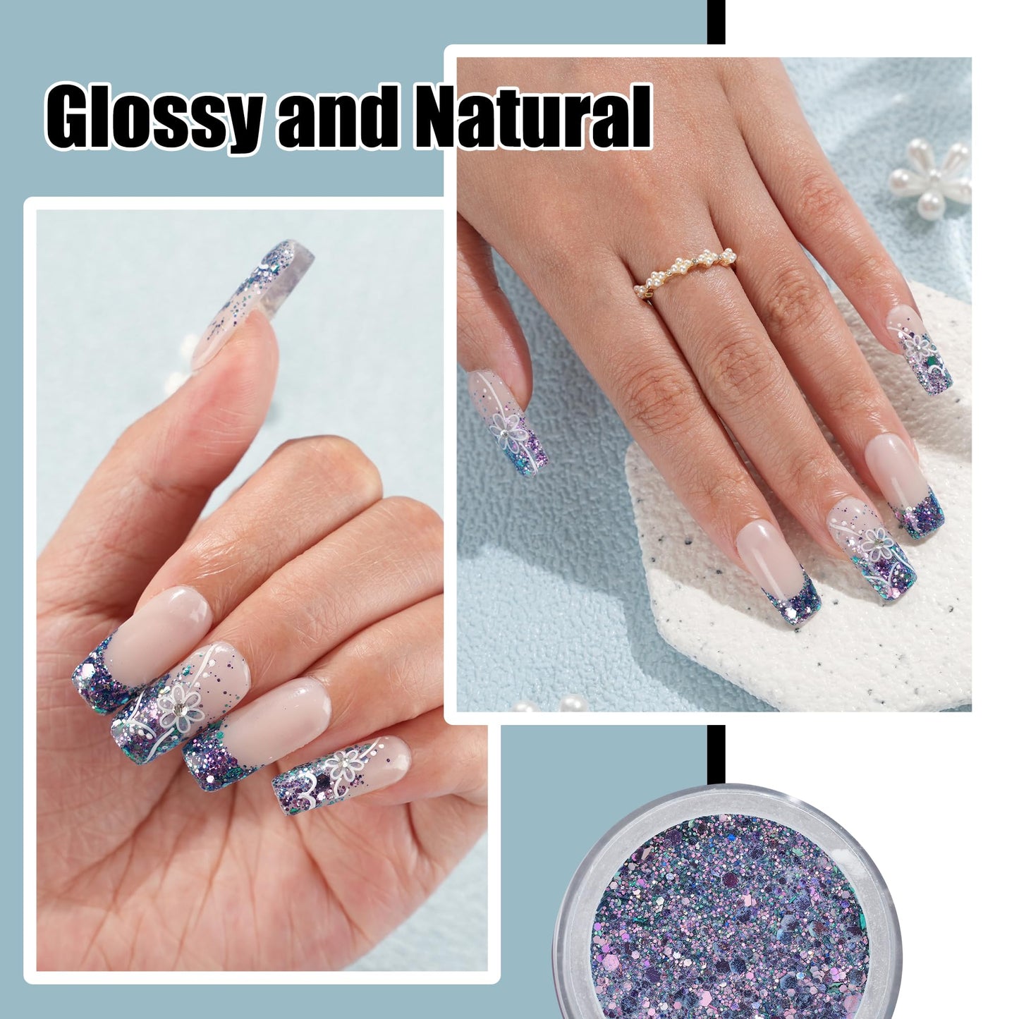 EODCI Glitter Chameleon Dark Blue Dip Powder, 1 Oz/28g Nail Dipping Powder for DIY Manicure Salon at Home Easy to Use Nail Dip Powder for Women Gift No Needed Nail Lamp Curing