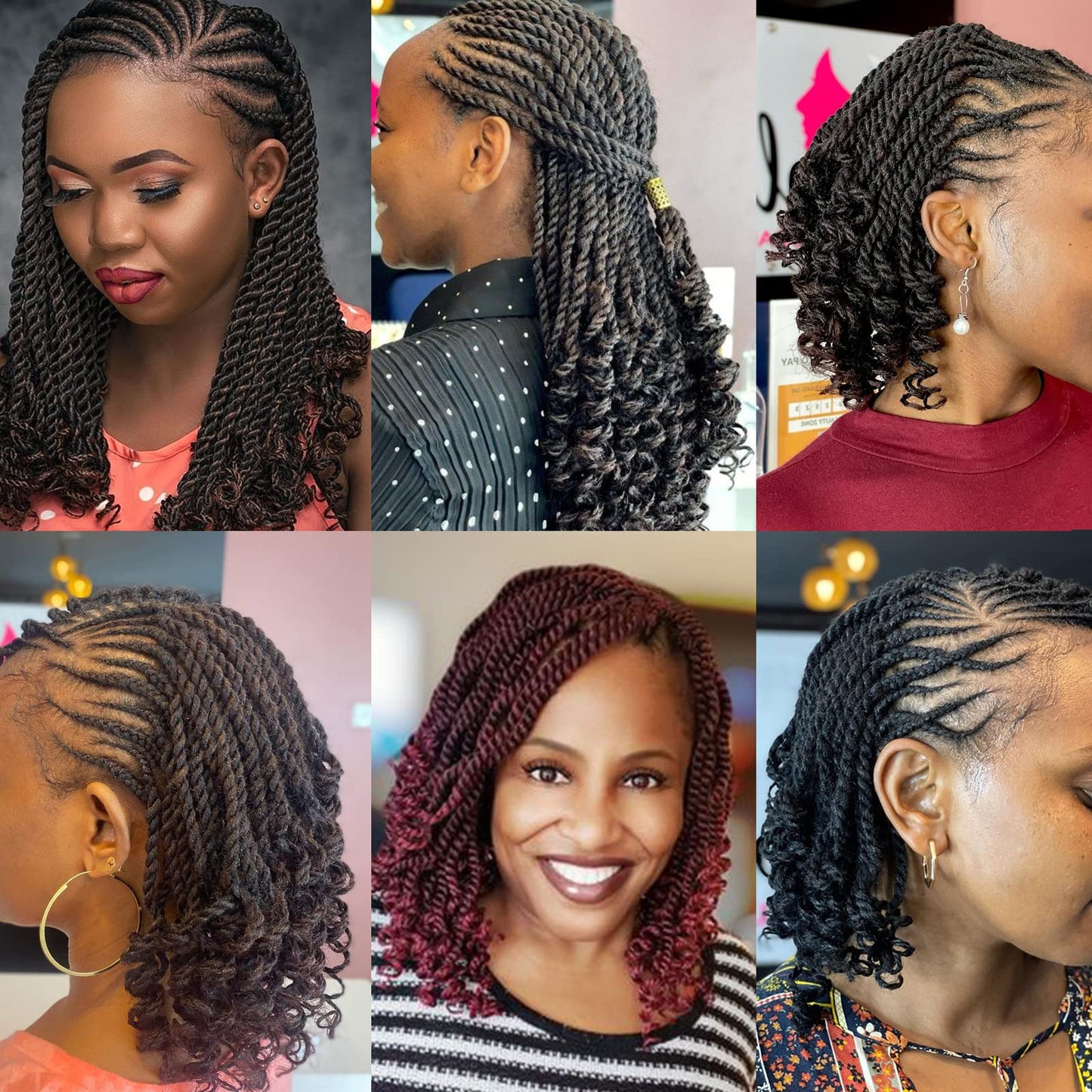 Leeven 6 Inch Senegalese Twist Crochet Hair with Curly Ends, 8 Packs Black Pre Looped 2 Strand Short Twist Hair, Wavy Small Hanava Twist, Synthetic Crochet Braids for Women Girl Kids