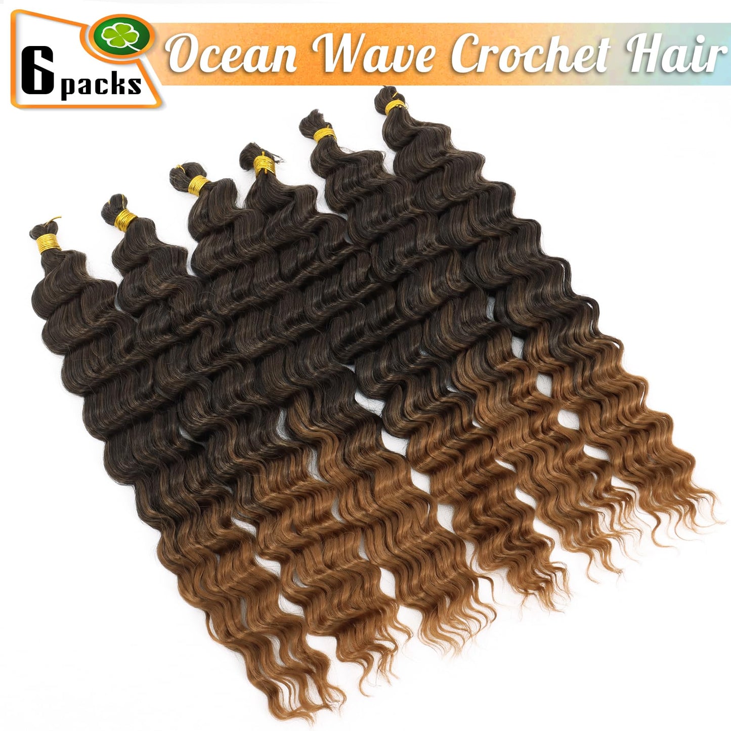Eerya Ocean Wave Crochet Hair 18 Inch 6 Packs Deep Wave Crochet Hair for Black Women Synthetic Wavy Curly Braiding Hair for Boho Braids (18 inch,T1B/30)