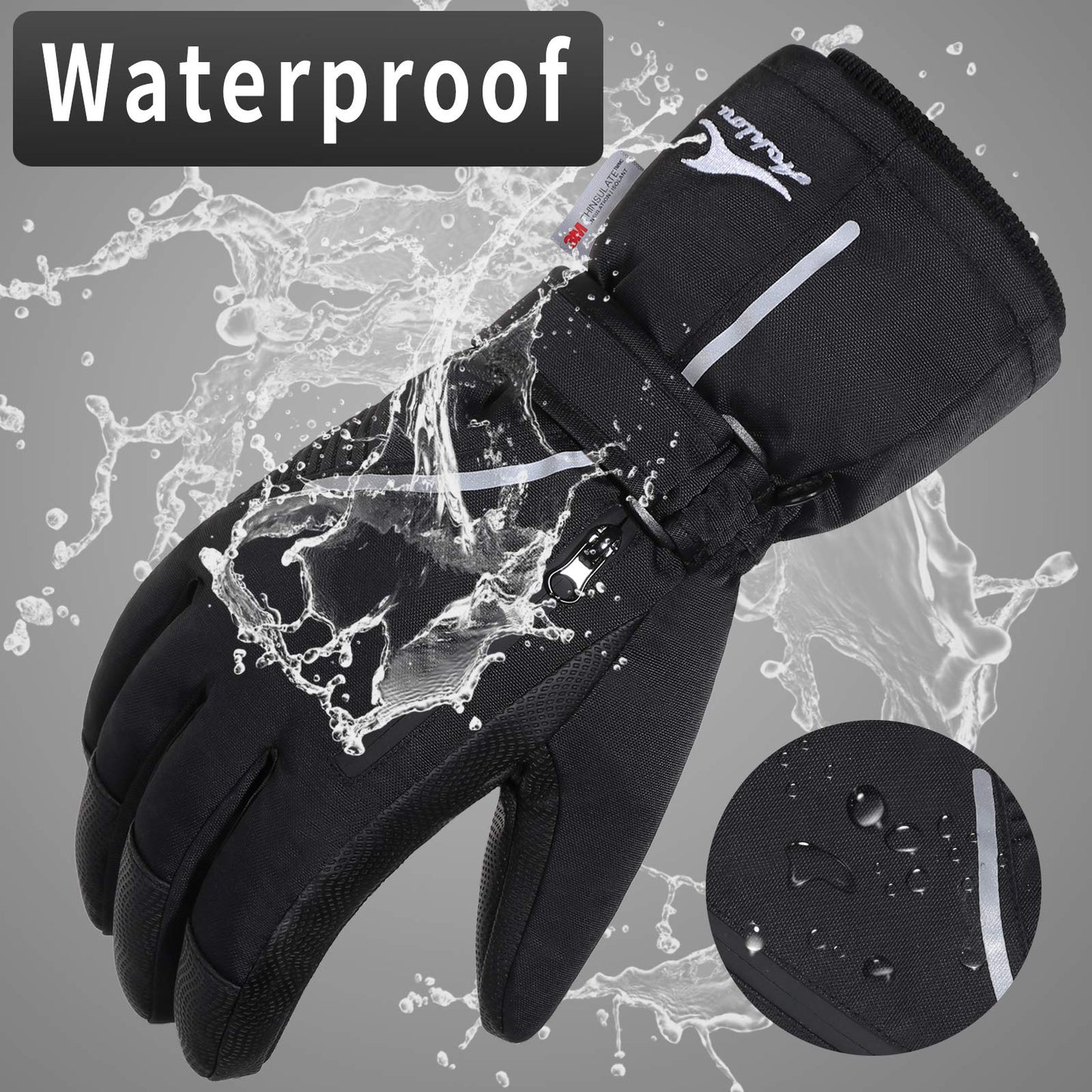 Achiou Ski Snow Gloves Waterproof Touchscreen Winter Warm for Men Women with Portable pocket