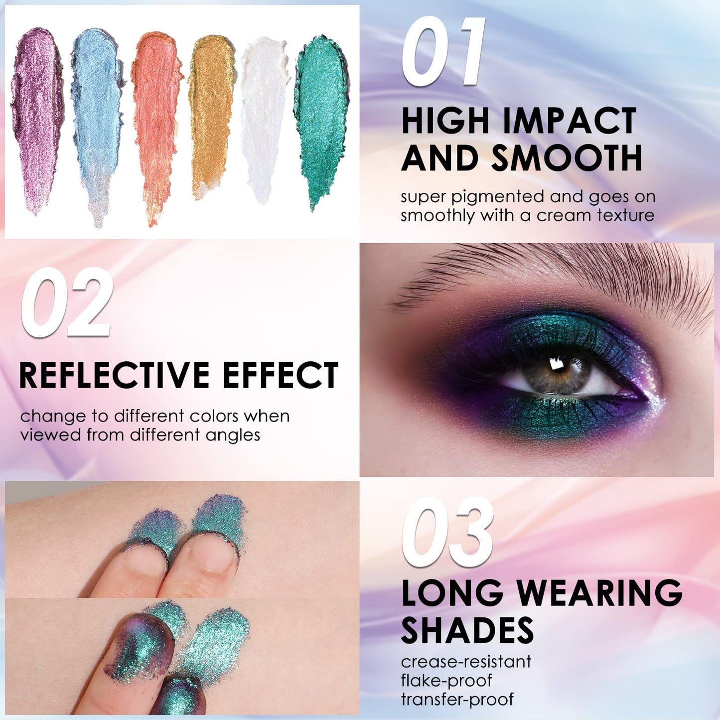 FOCALLURE Chameleon Cream Eyeshadow,Intense Color Shifting Creamy Eye Shadows,Highly Pigmented Metallic,Shimmer,Multi-Reflective Finishes,Moonlight Disco