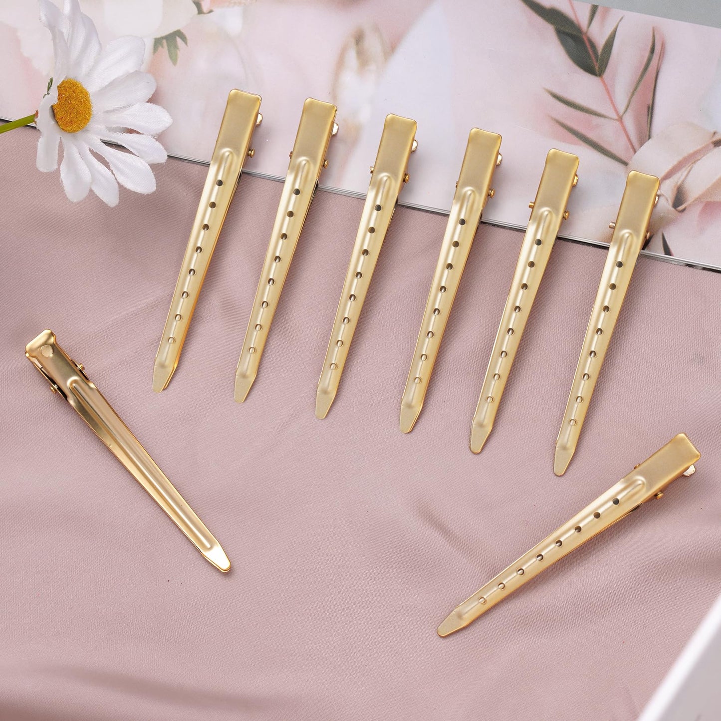 24 Packs Duck Bill Clips, Bantoye 3.35 Inches Rustproof Metal Alligator Curl Clips with Holes for Hair Styling, Hair Coloring, Matte Gold