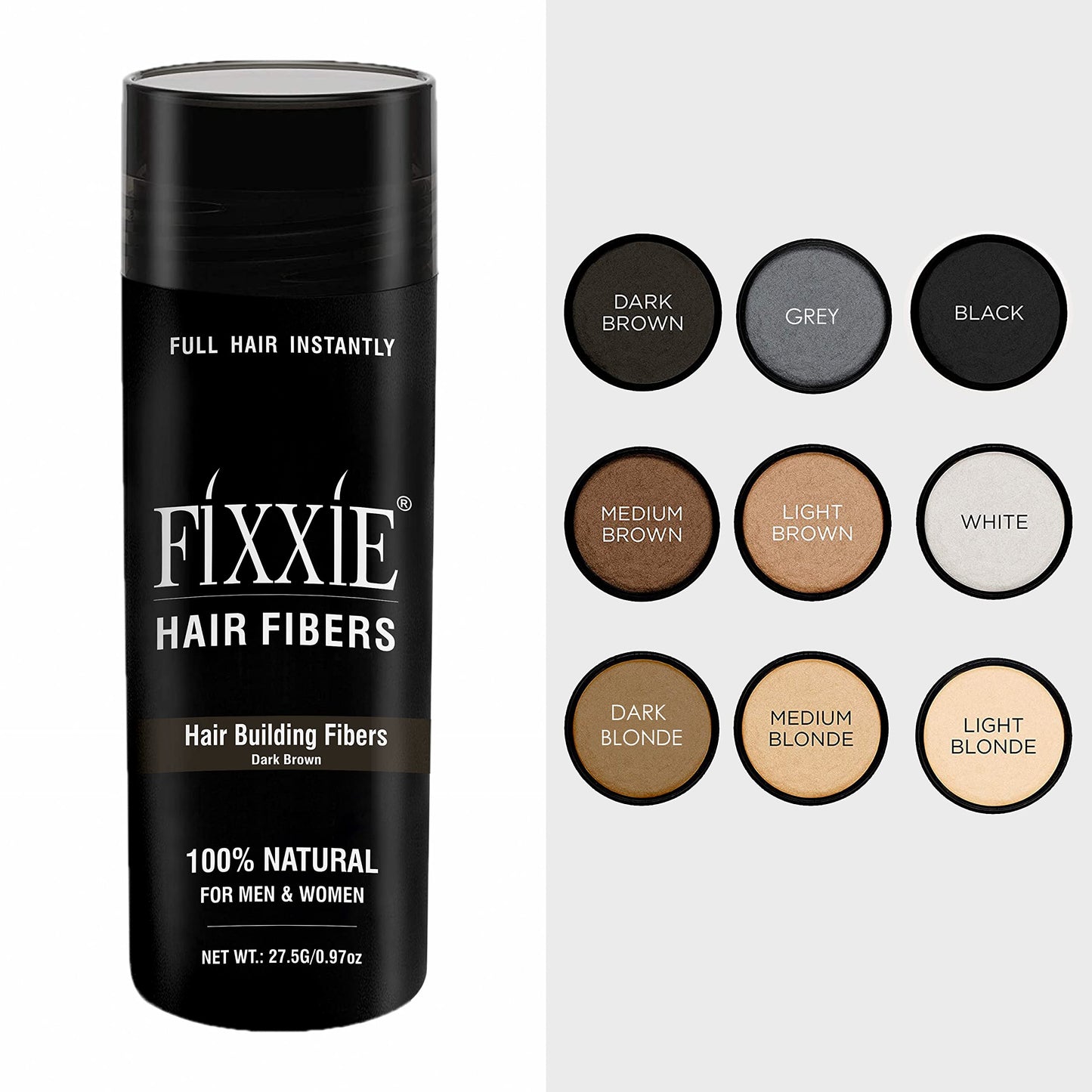 FIXXIE Hair Fibers DARK BROWN for Thinning Hair 27.5g Bottle, Hair Fibre Concealer for Hair Loss for Men and Women, Naturally Thicker Looking Hair with Keratin Hair Fibres