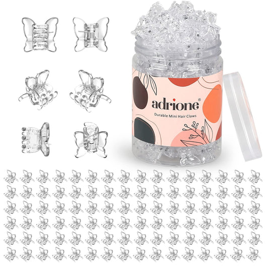 ADRIONE Clear Mini Hair Clips Butterflies 100 Pack, Durable Mini Claw Clips Small Claw Clips for Hair Design Strong Grip Clear Hair Clips Clear Butterfly Hair Clips Mini Hair Clips for Women Bangs