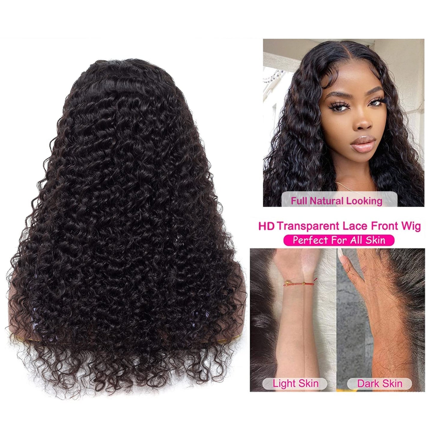 4GIRL4EVER Deep Wave HD Transparent Lace Front Wigs Human Hair Pre Plucked 180% Density 4X4 Glueless Lace Closure Human Hair Wigs for Black Women with Baby Hair Natural Color (24 Inch)