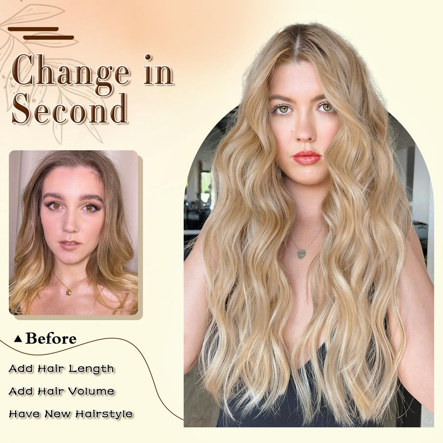 FREEMEIGE Clip in Hair Extensions for Women,Blonde Extensions Clip in Synthetic Hair Extensions Long Wavy 4PCS Thick Hairpieces Fiber Double Weft Natural Hair Extensions 20 Inch for Women