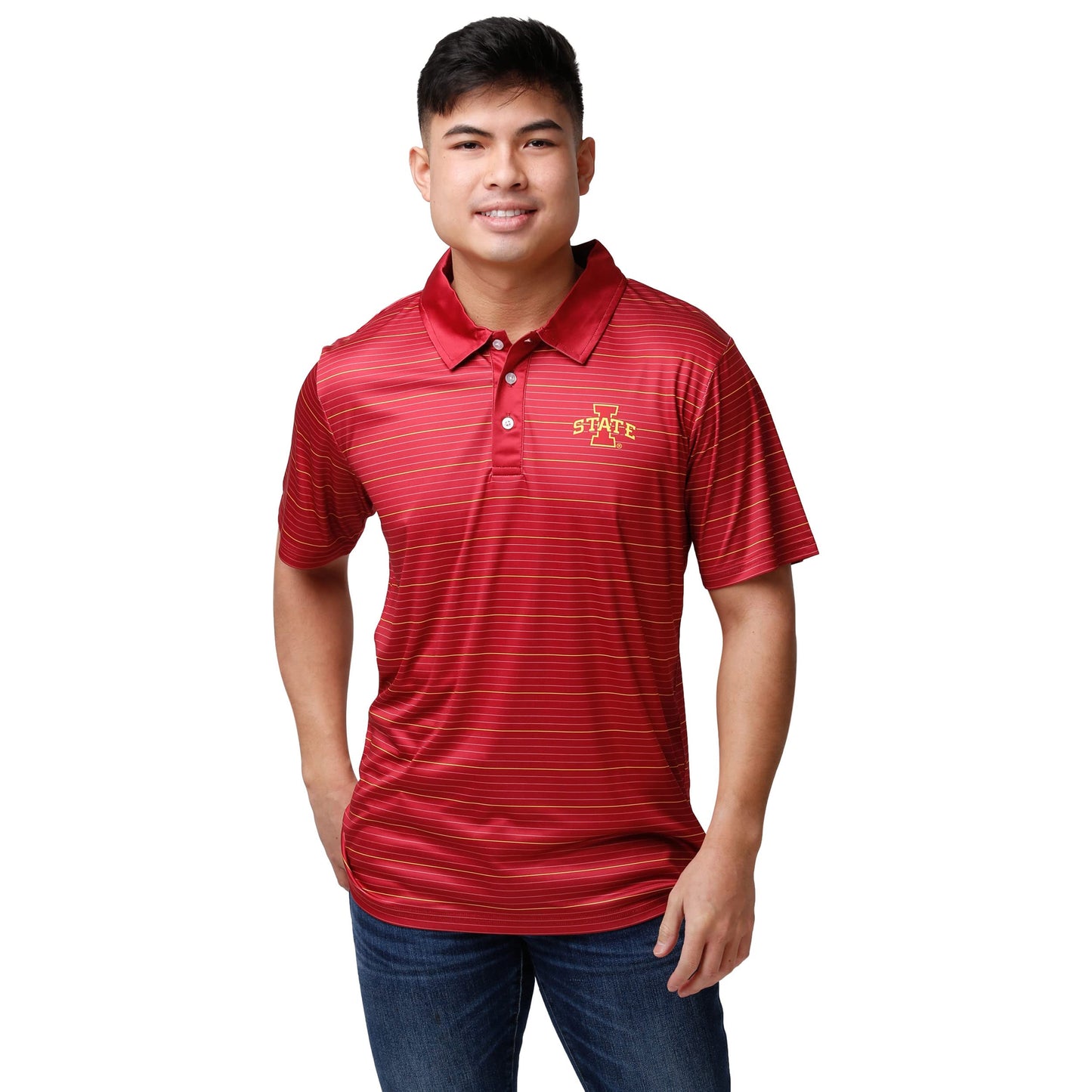 FOCO NCAA College Team Logo Polo Short Sleeve Shirt, Striped Polyester, Medium