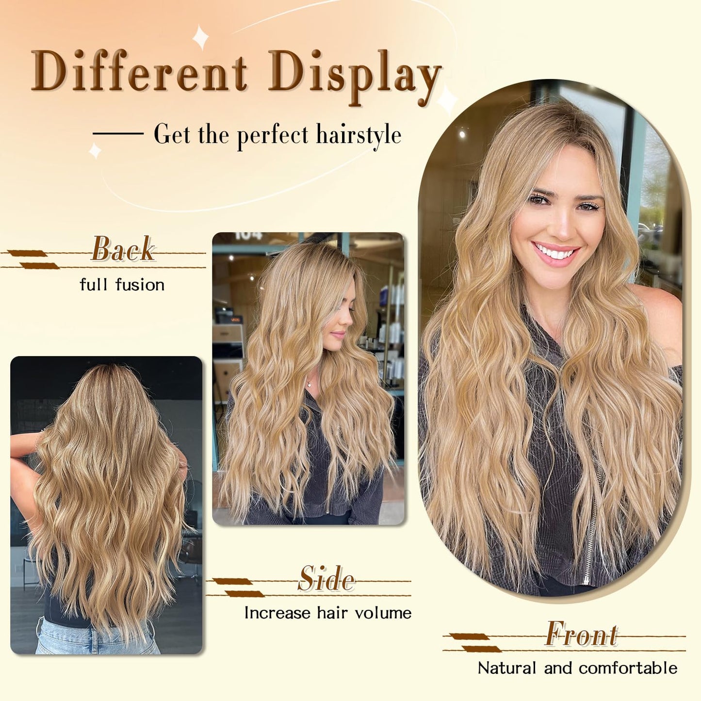 FREEMEIGE Clip in Hair Extensions for Women,Blonde Extensions Clip in Synthetic Hair Extensions Long Wavy 4PCS Thick Hairpieces Fiber Double Weft Natural Hair Extensions 20 Inch for Women