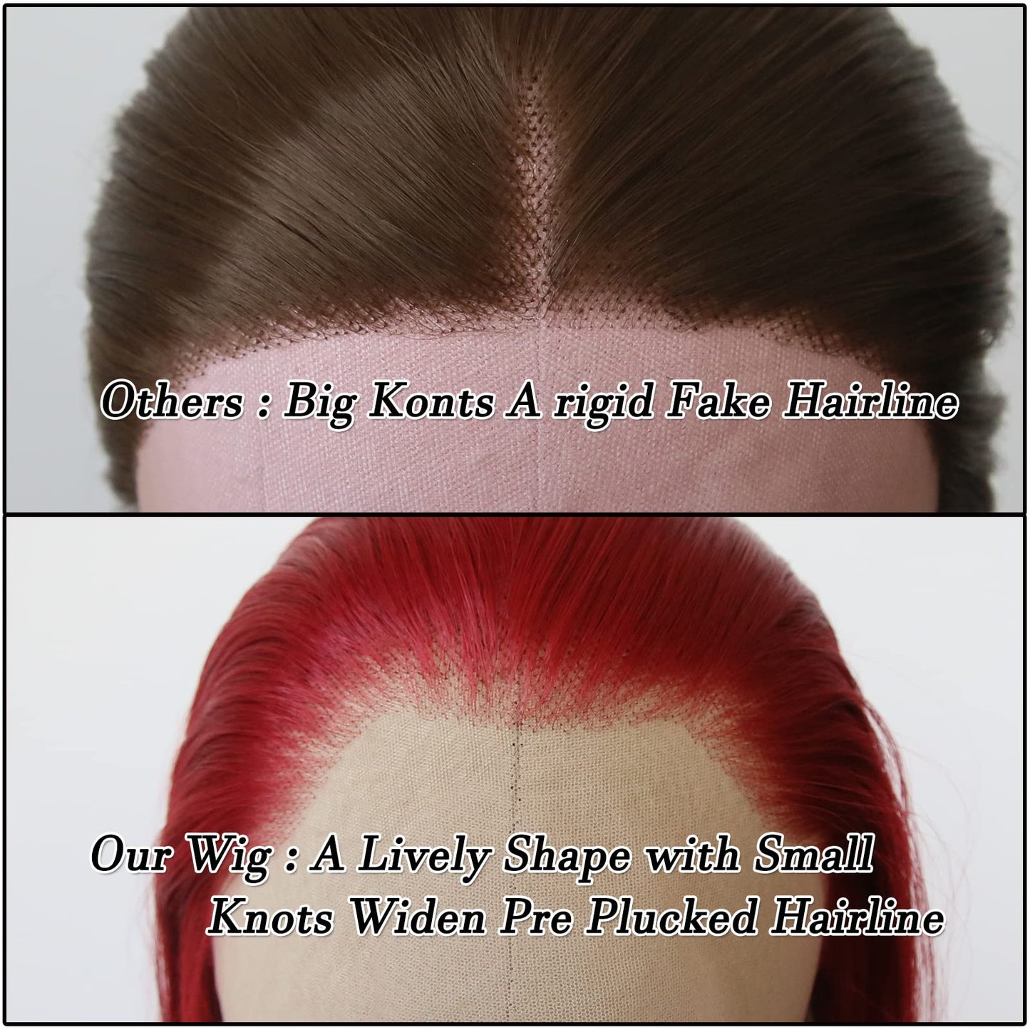 BTWTRY Red Synthetic Lace Front Wig Long Straight Dark Red Lace Front Synthetic Wig Pre Plucked Natural Hairline Glueless Heat Resistant Fiber Hair Wig for Fashion Women (Red)