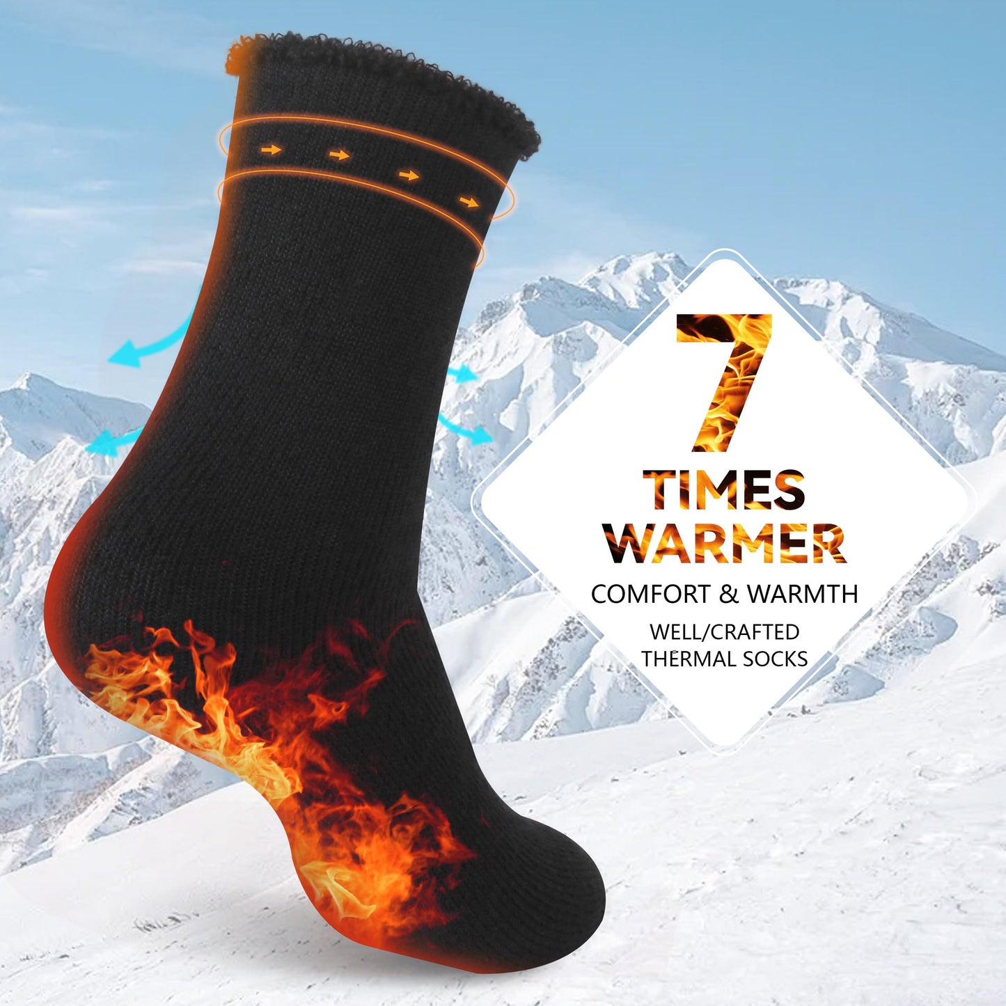 Sunew Heat Warm Thermal Socks 4 Pack, Womens' Mens Heated Socks for Hunting Winter Outdoor Comfortable Skiing Snowboarding Hiking Working Thermal Snow Socks Men Socks for Cold Weather Black Large