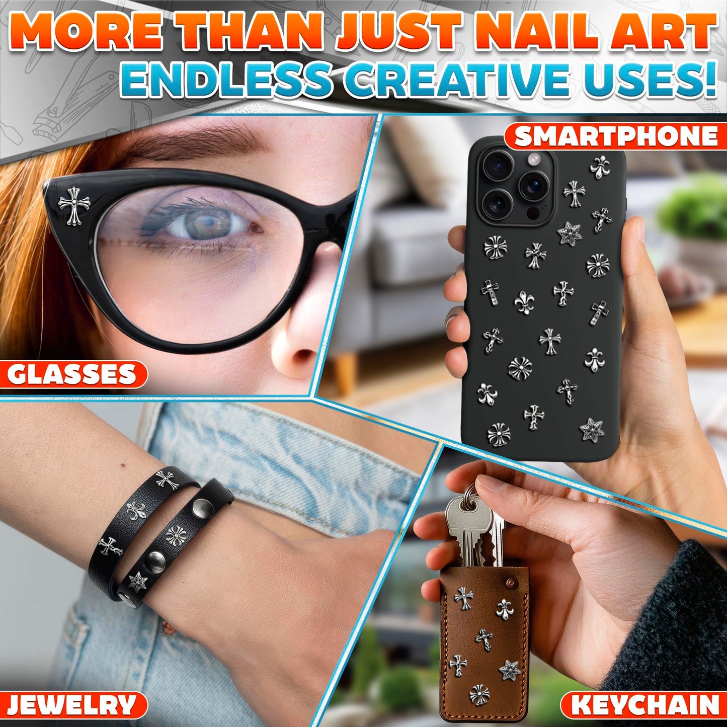 100 Pcs Cross Nail Charms and Gems - Nail Cross Charms for Nails Design Silver Nail Charms Y2k Nail Gems for Nails 3d Nail Charms Bulk Nail Jewels - Nail Art Charms Nails With Charms Cross Nail Charm