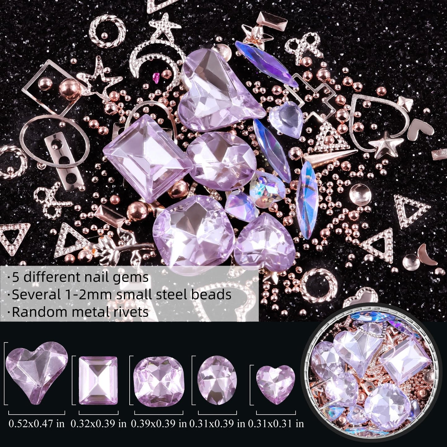 6 Wheels Mixed Sparkle Nail Art Rhinestones Diamonds Crystals Butterfly Beads Artificial Pearls Gold Silver Nail Studs Gems Metal Hollow Rivets Charms (Kit-5)