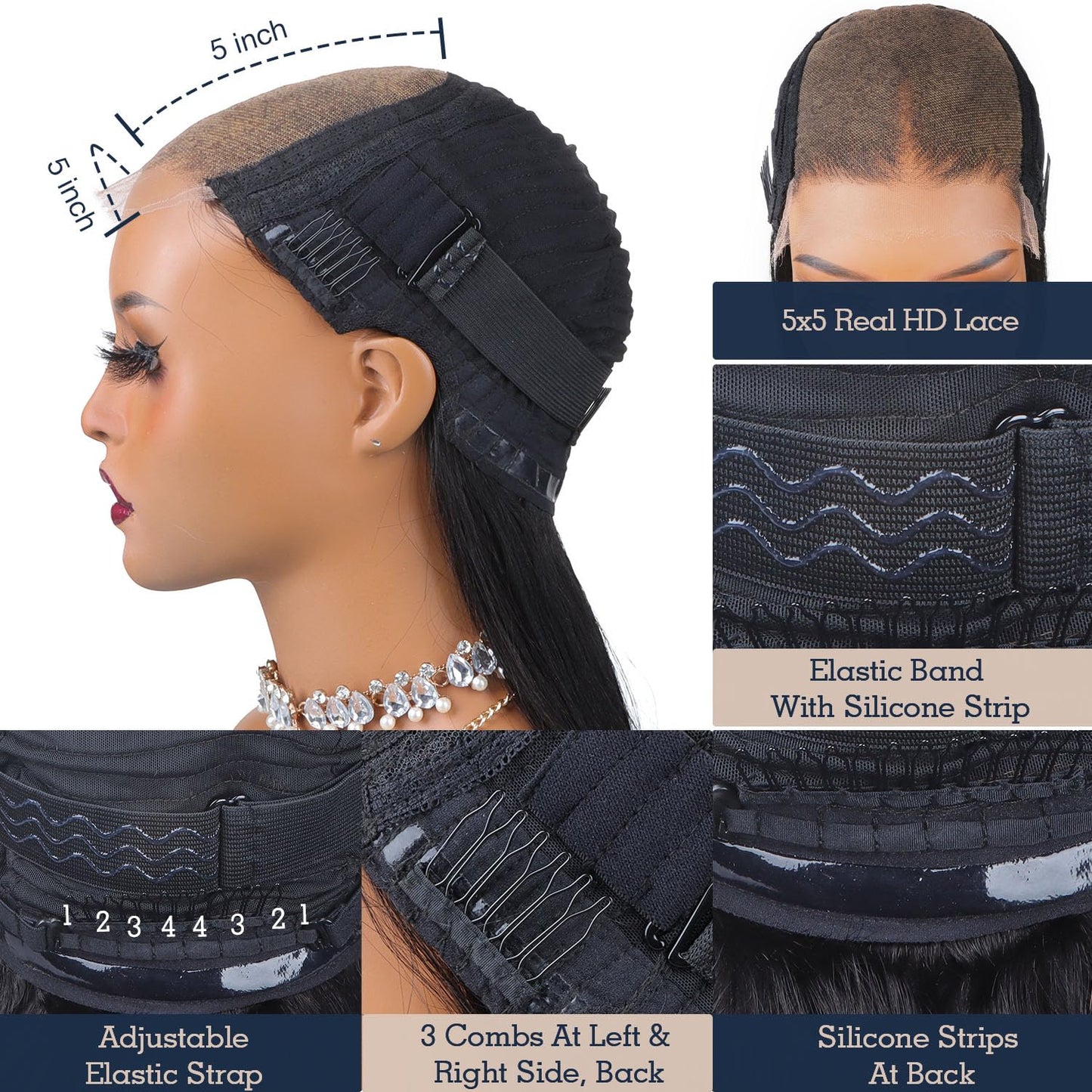 5x5 Real HD Lace Glueless Wigs Human Hair, 150% Density Body Wave Closure Wigs Pre Plucked Invisible Hairline Glueless Brazilian Virgin Human Hair with Bleached Knots 18 Inch