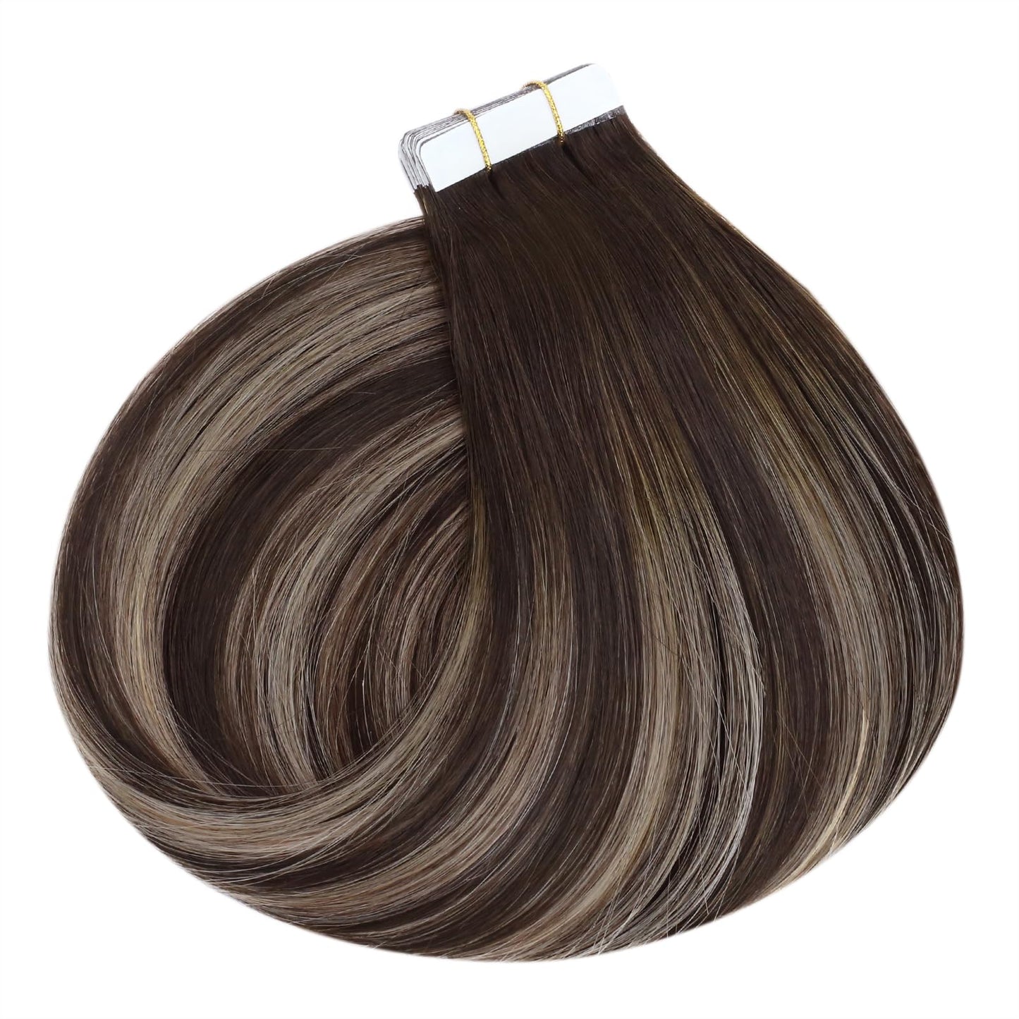 Ugeat Tape in Hair Extensions Human Hair Brown Balayage Hair Extensions Tape in Dark Brown Highlight Ash Brown Ombre Seamless Tape in Human Hair Extensions for Women Short Hair 12 inch 20Pcs 30G