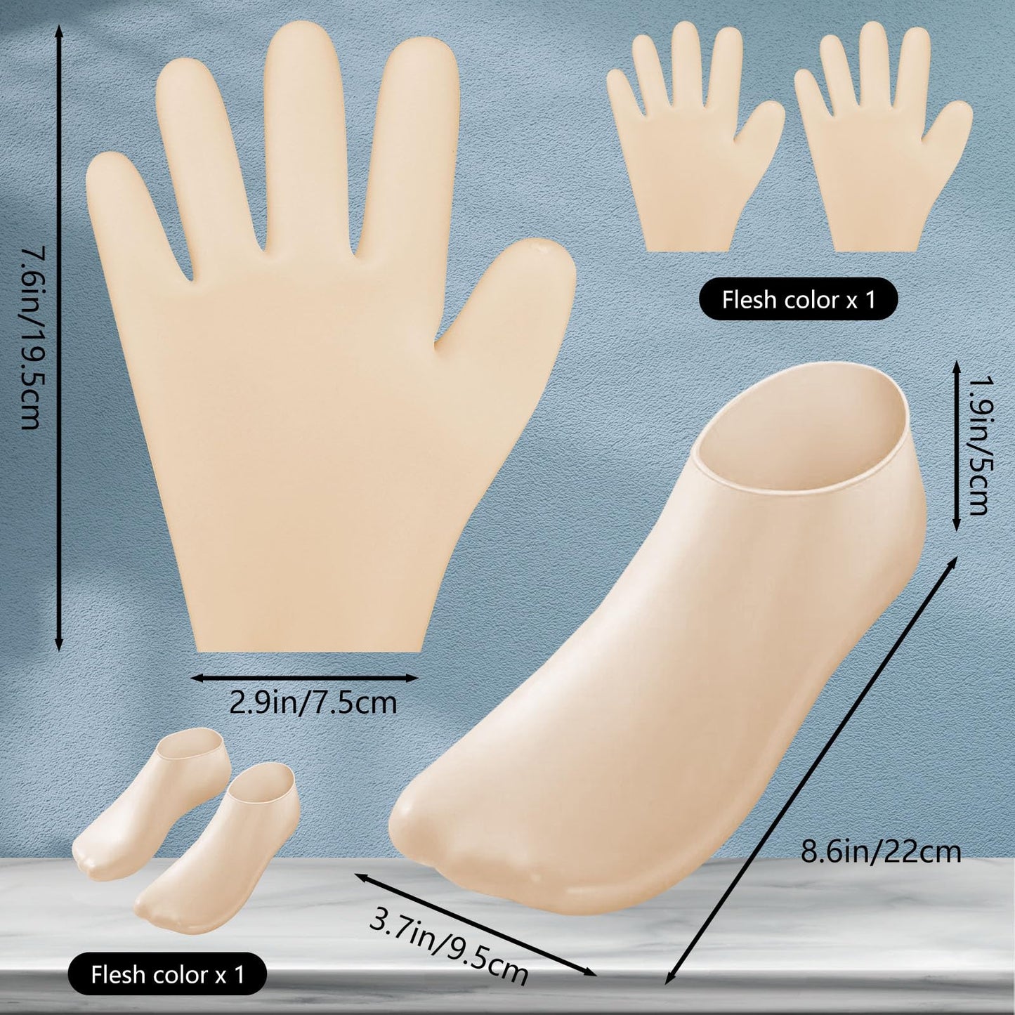 2 Pair Silicone Moisturizing Socks Gloves Set, Gel Socks for Dry Cracked Feet Women Men, Lotion Aloe Spa Pedicure Socks for Foot Softening Care, Silicone Hand and Feet Gloves (Nude)