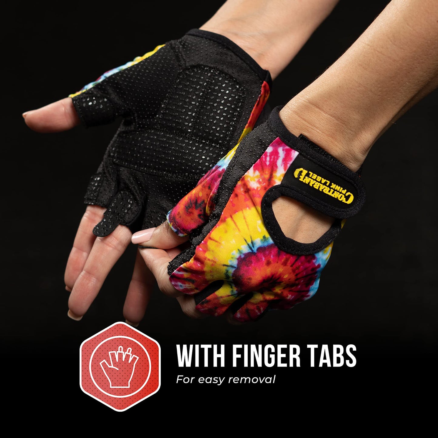 Contraband Pink Label 5347 Womens Designer Workout Gloves | Tie Dye Print w/Grip-Lock⢠Silicone Palm (X-Small, Rainbow)
