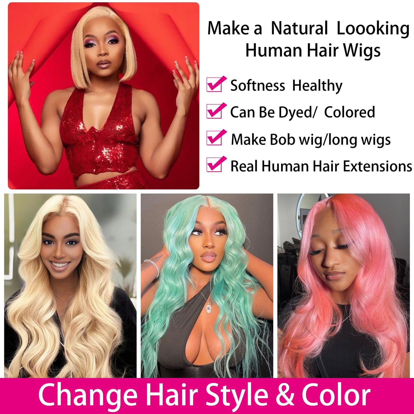 613 Bundles Human Hair 3Bundles/set #613 Light Blonde Color Real Human Hair Bundles Extensions 3Bundles Can Be Full Head Blonde Bundles (14 16 18 Inch)