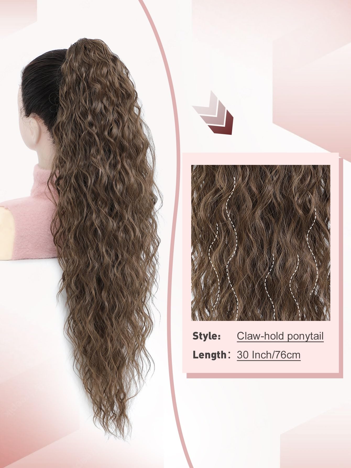 Molefi Ponytail Extension,30Inch Fake Ponytail Brown Hair Extensions Ponytail Long Curly Ponytail Hairpiece for Women Claw Clip in Ponytail for Daily Use