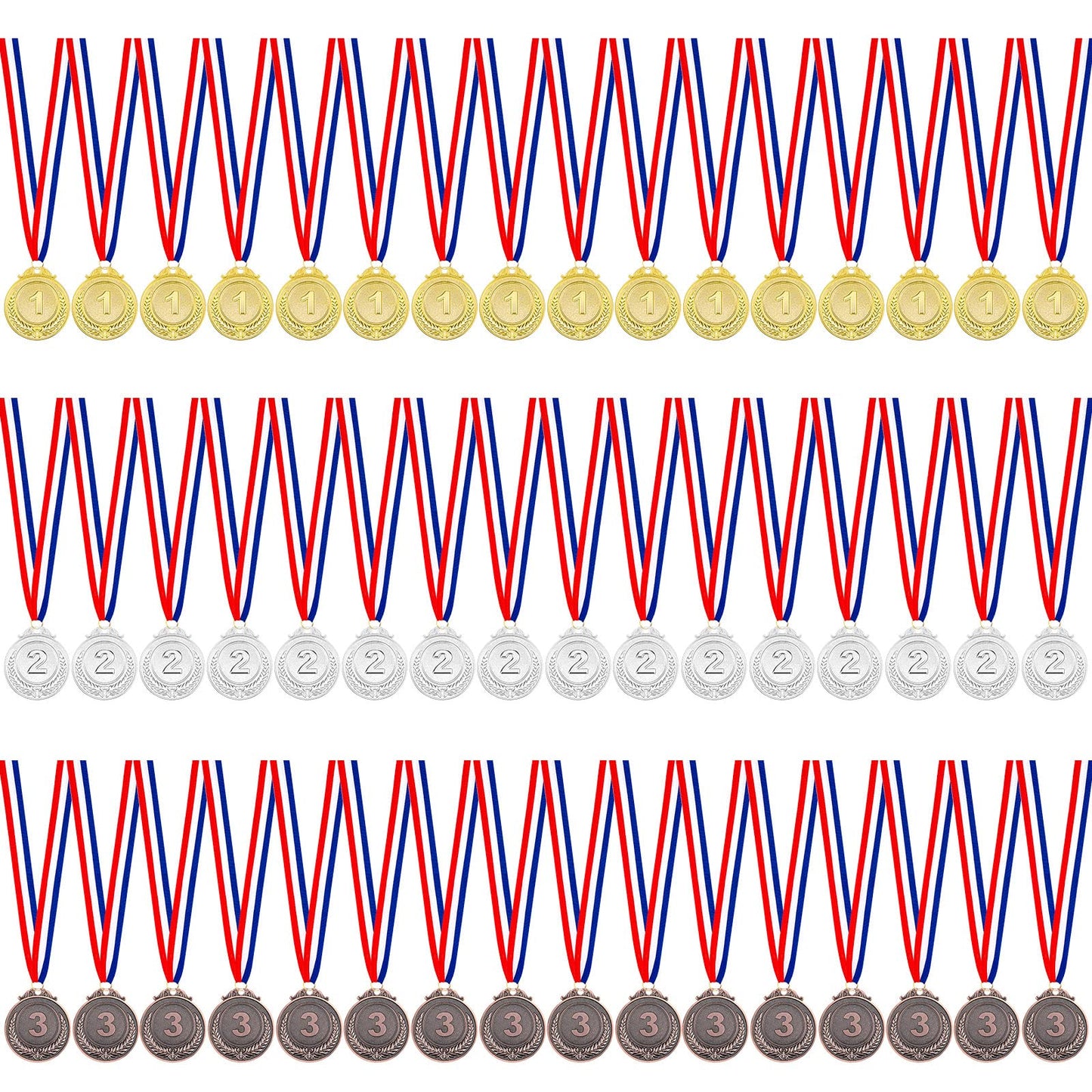 48 Pieces Award Medals 1st 2nd 3rd (Gold, Silver, Bronze) Metal Style Winner with Neck Ribbon, 2 Inches