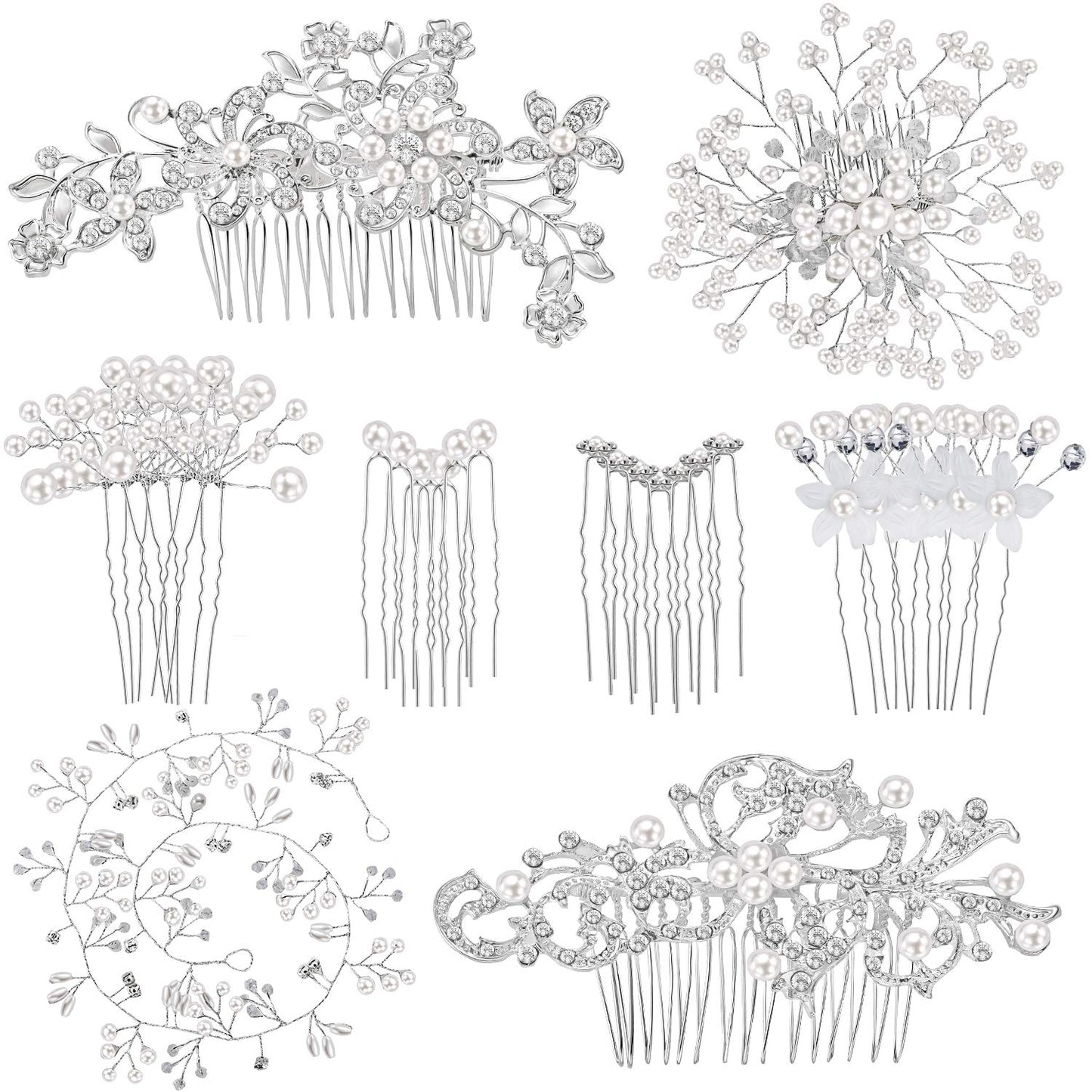 44 Pieces Wedding Hair Accessories: Faux Pearl Crystal Comb Clips, U-shaped Flower Rhinestone Pearl Hair Clips for Bride and Bridesmaids (Classic Style)