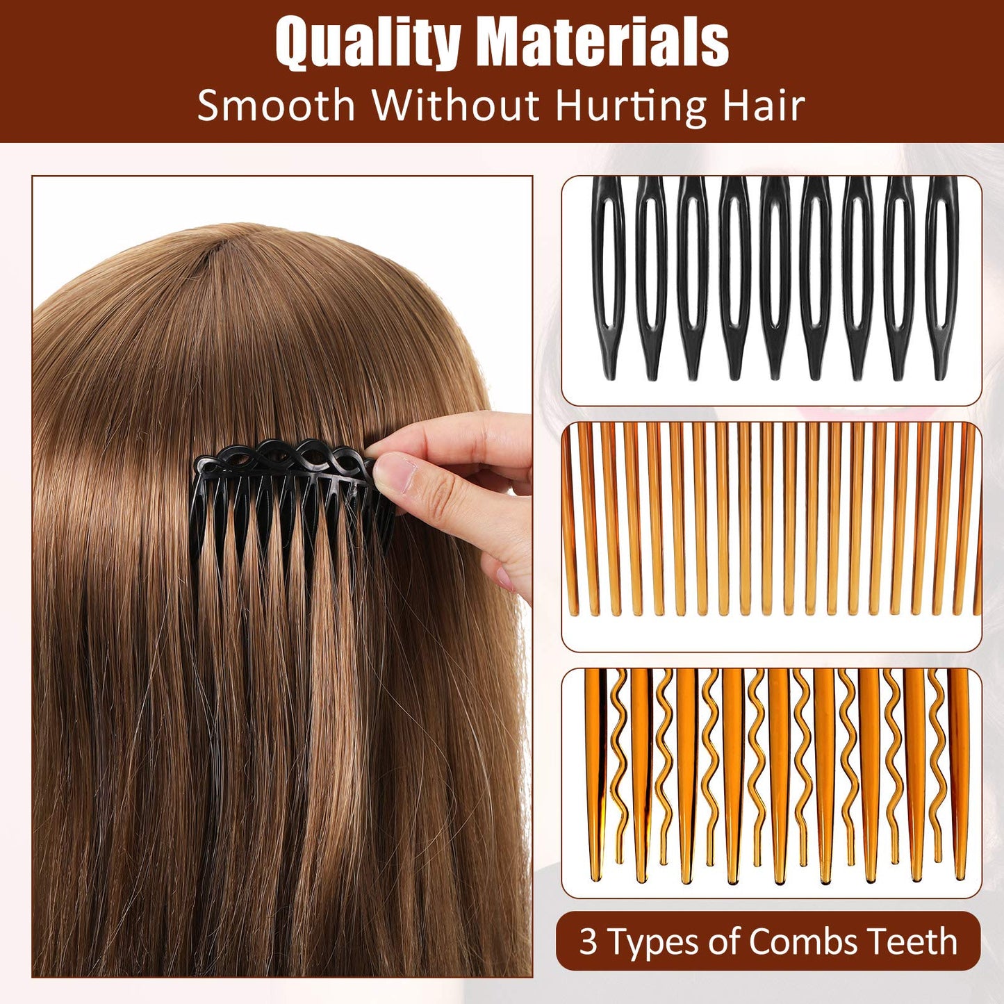 24 Pieces French Hair Side Combs Set Plastic Twist Comb Hair Clip Accessories for Women(9/11/15/16/17/23 Teeth Side)