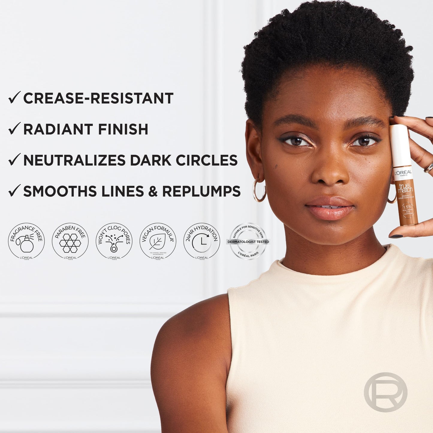 L’Oréal Paris True Match Radiant Serum Concealer, Brightening Under Eye Concealer Make Up with 1.5% Hyaluronic Acid and Caffeine, N1, 0.33 Oz