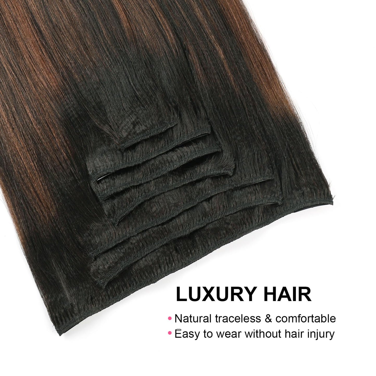ABH AMAZINGBEAUTY HAIR Yaki Straight Clip in Hair Extensions Real Human Hair Rooted Black Piano Natural Black #1B Mixed With Chocolate Brown #4 Two Tone Light Yaki Clip ins for Black Women 18inch 120G