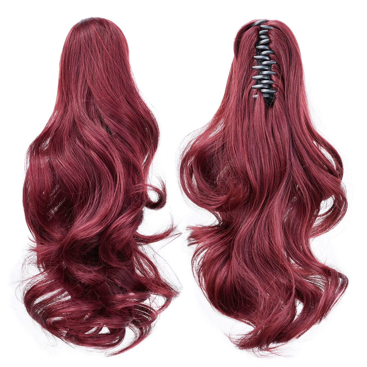 HEWEICSY Ponytail Extension, Hair Extensions Ponytail Claw 14" Wavy Fake Hair Curly Synthetic Ponytail Wig Clip Daily Fluffy Pony Tail Hair Piece for Women(Auburn Brown)