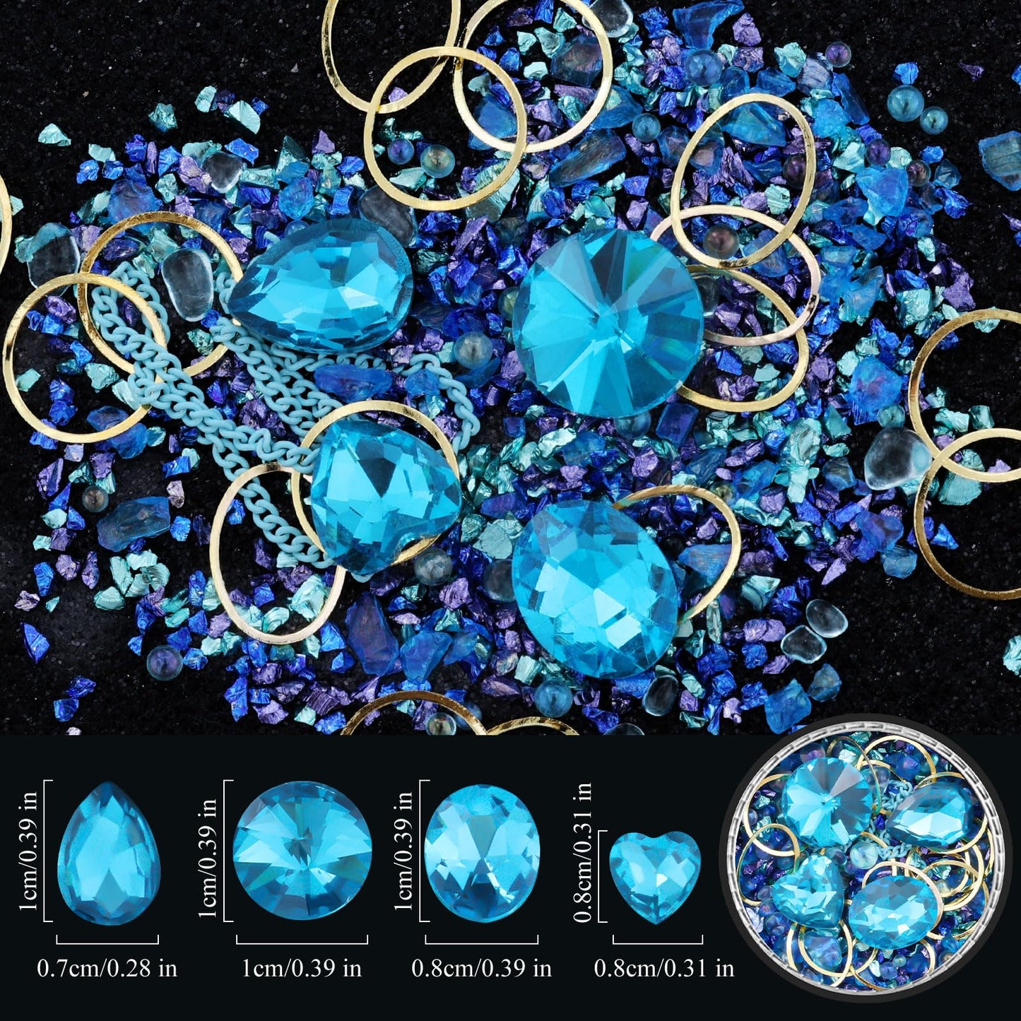 6 Wheels Mixed Sparkle Nail Art Rhinestones Diamonds Crystals Butterfly Beads Artificial Pearls Gold Silver Nail Studs Gems Metal Hollow Rivets Charms (Kit-3)