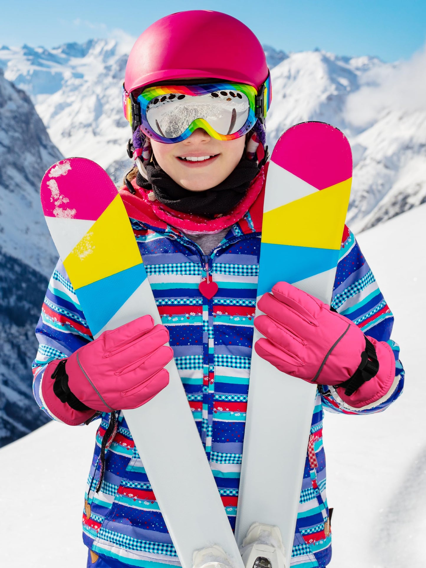 Cooraby 2 Packs Winter Kids Ski Gloves Thick Warm Snow Gloves Waterproof Unisex Kids Mitten Gloves for Girls Boys