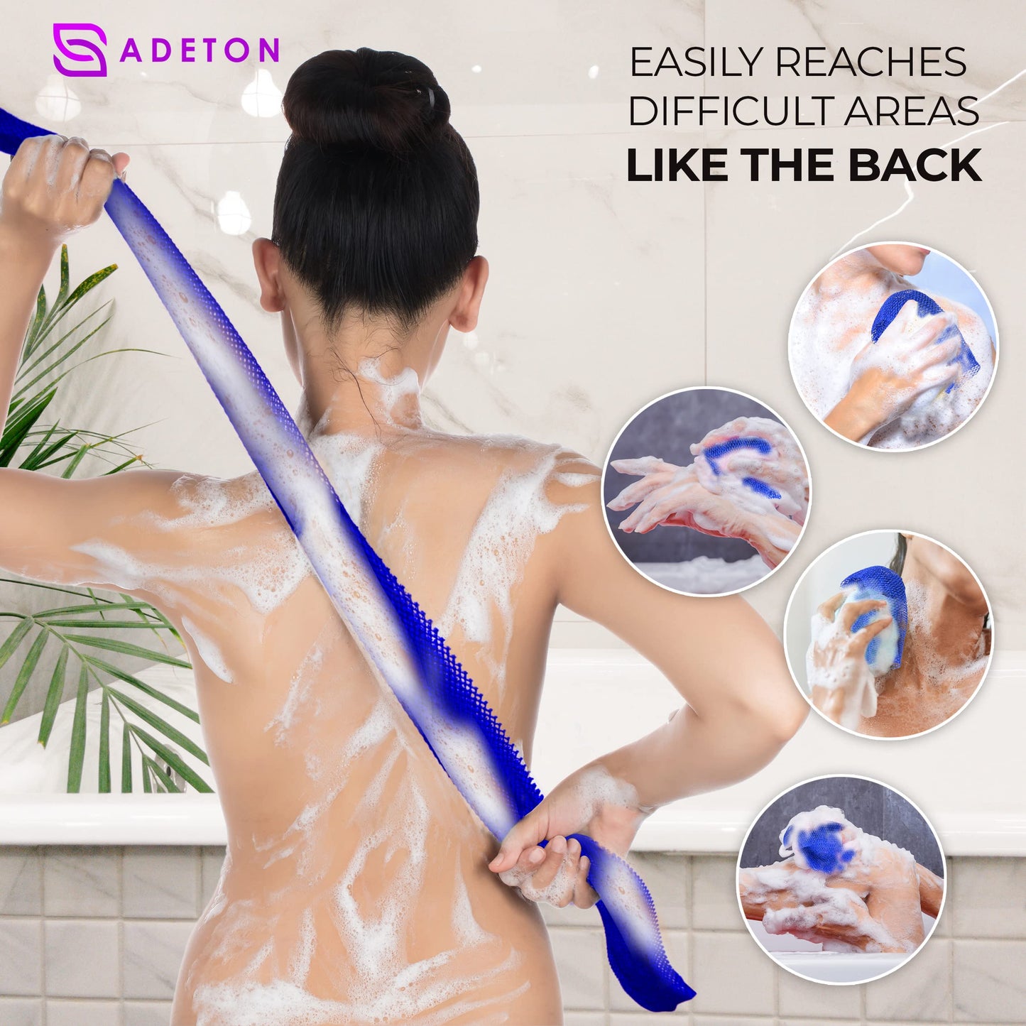 Adeton African Exfoliating Net Sponges, Authentic, Real, Body Scrubber, Long Wash Cloth, Body Exfoliator, 17 Colors, Sapo, Shower Accessories, Back Foot Scalp Scrub, Flat Dead Skin Remover (Navy Blue)