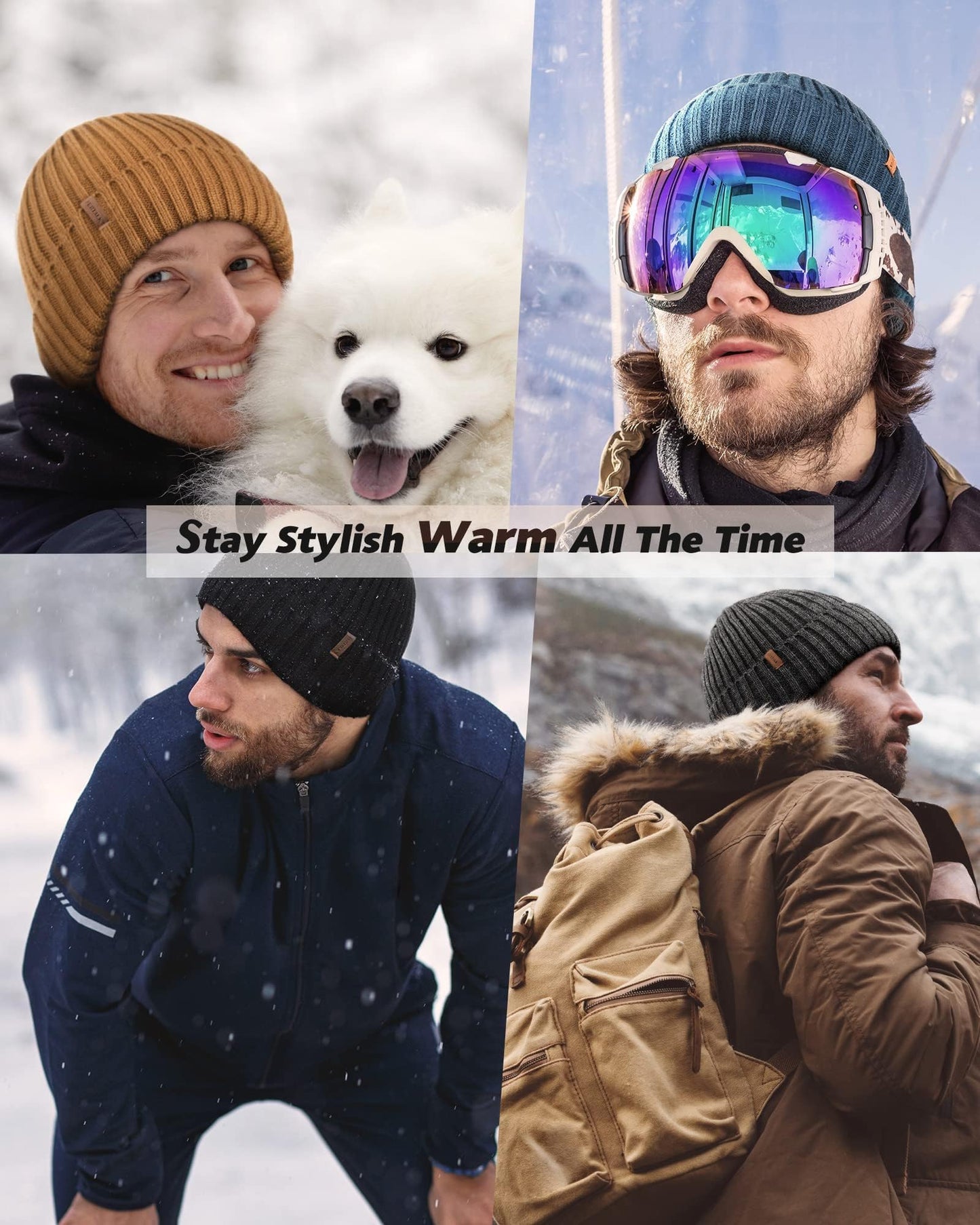 FURTALK Beanie Men Women Warm Winter Hats Acrylic Knit Cuffed Beanie Daily Beanie Hat Unisex Plain Skull Cap Black