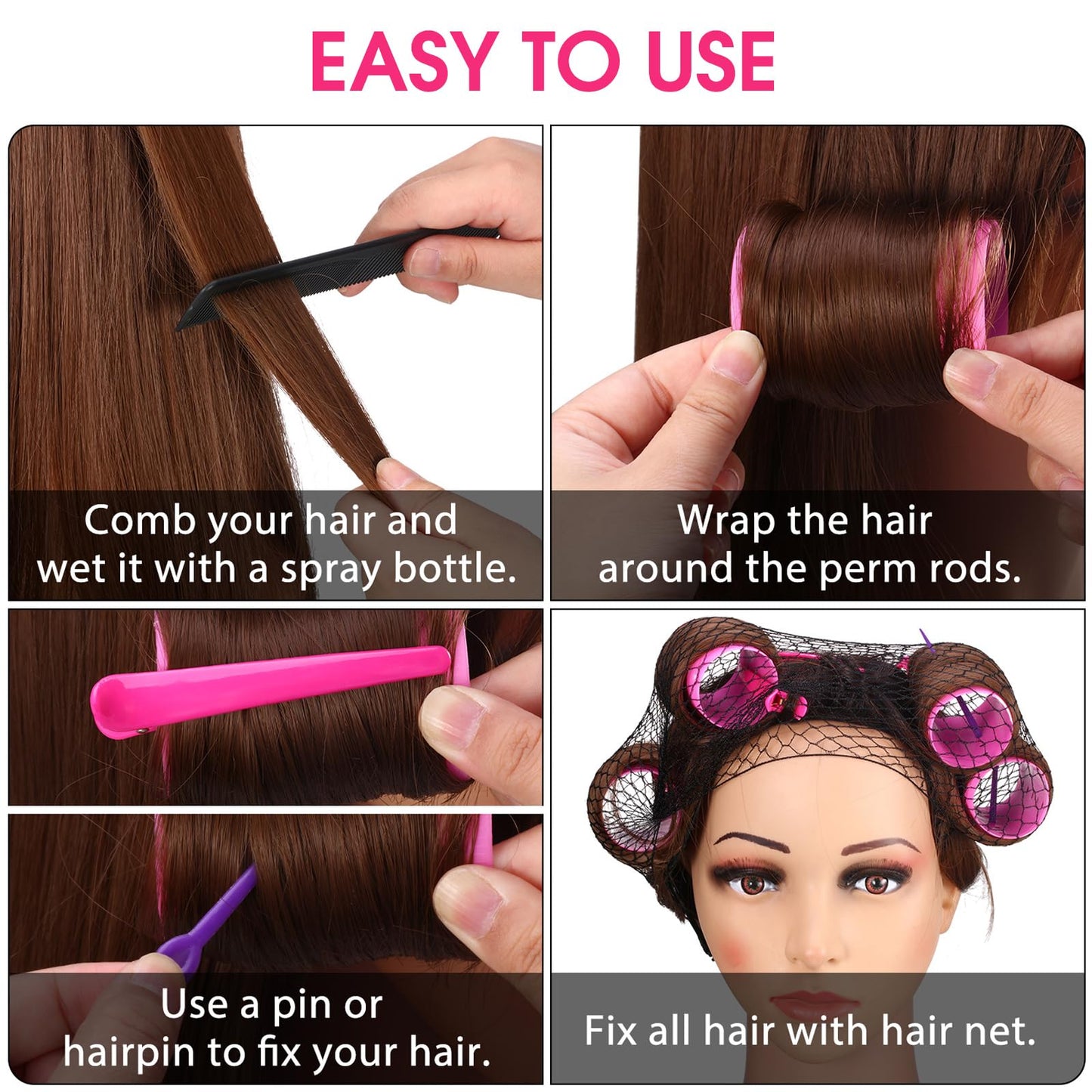 141 Pieces Hair Rollers Set Include 60 Plastic Hair Rollers (Red,6 Size)