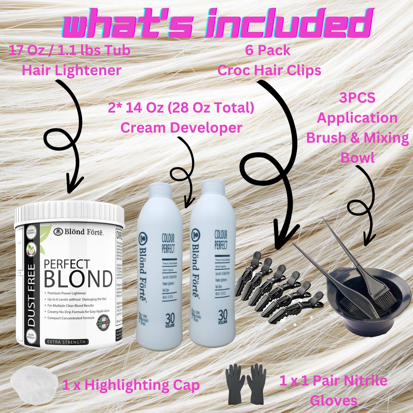 1.1 Pound Tub Premium White Toner Dye Hair Bleach Powder Lightener + 13.5 OZ 9% 40 Vol Developer +More (Blue Lightening Powder)