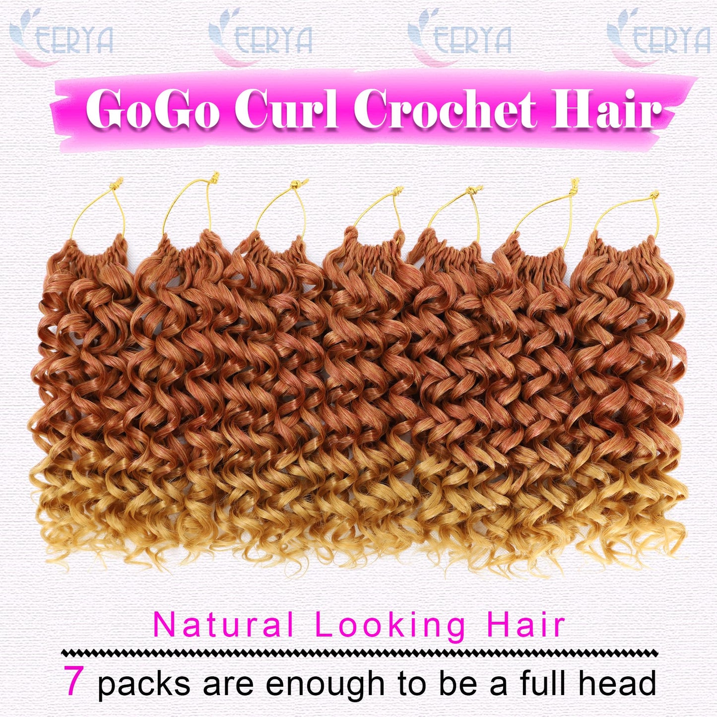 7 Packs GoGo Curl Crochet Hair 10 Inch Short Copper Flame Curly Crochet Hair for Women Deep Wave Beach Curl Crochet Braids Synthetic Braiding Hair Extensions (10 Inch, Copper Flame)