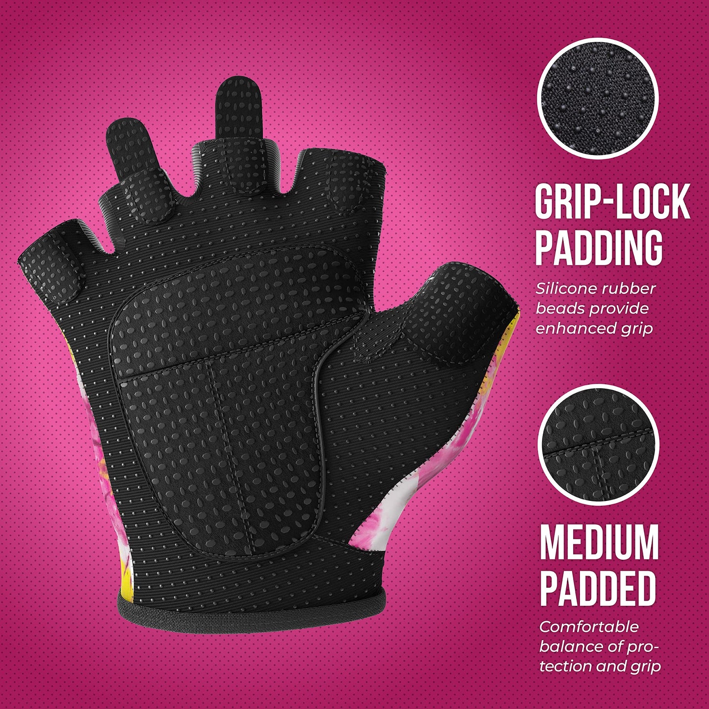 Contraband Pink Label 5347 Womens Designer Workout Gloves | Tie Dye Print w/Grip-Lock⢠Silicone Palm (X-Small, PY)