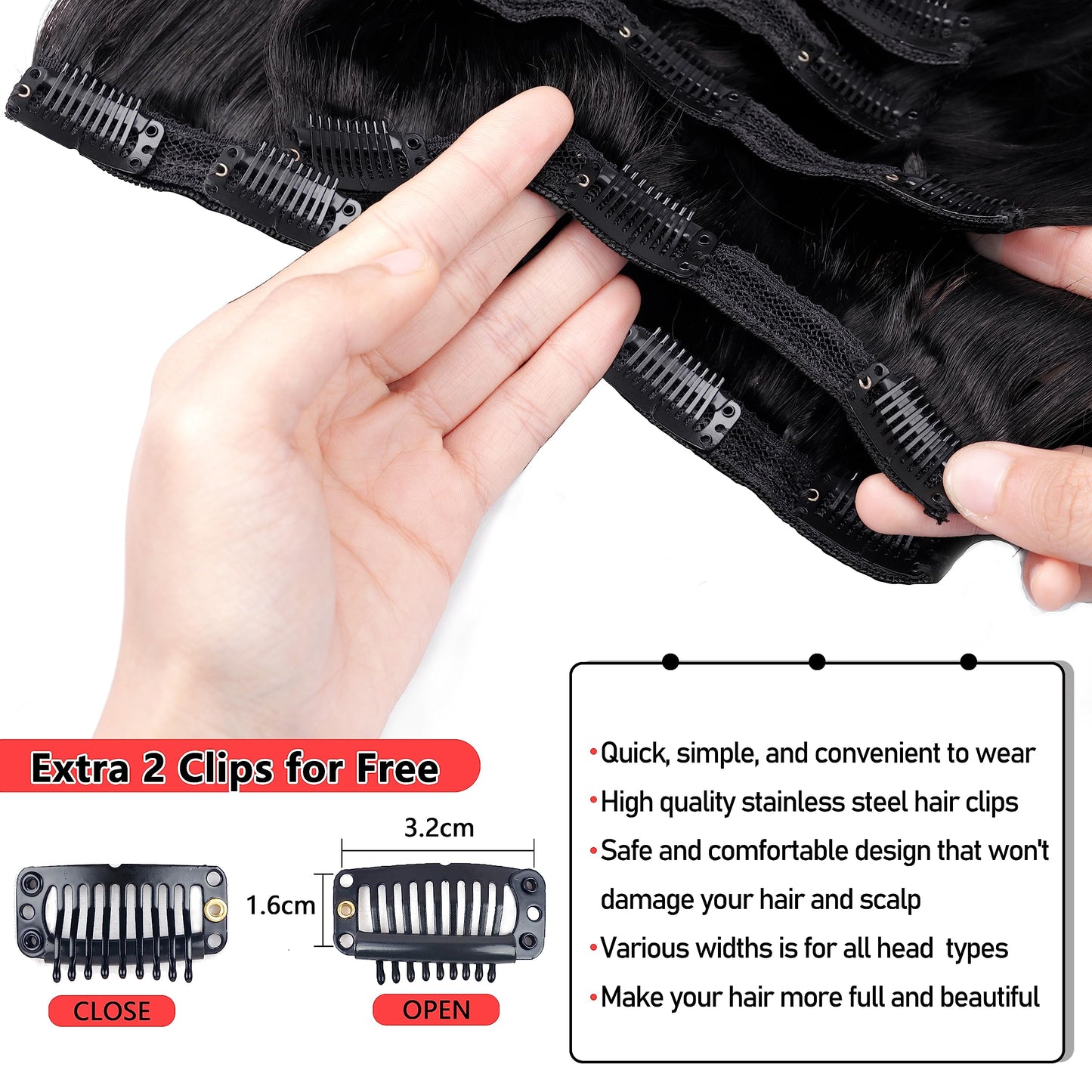 Liqusee Clip in Hair Extensions Real Human Hair Remy Human Hair Clip ins For Black Women Invisible Natural Body Wave Seamless Clip in Hair Extensions 7 Pcs 100g Double Weft (12 Inch, #1B)