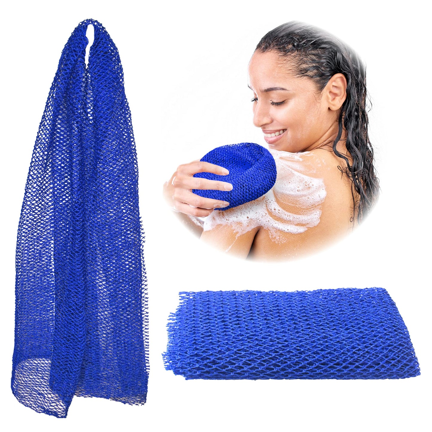 Adeton African Exfoliating Net Sponges, Authentic, Real, Body Scrubber, Long Wash Cloth, Body Exfoliator, 17 Colors, Sapo, Shower Accessories, Back Foot Scalp Scrub, Flat Dead Skin Remover (Navy Blue)