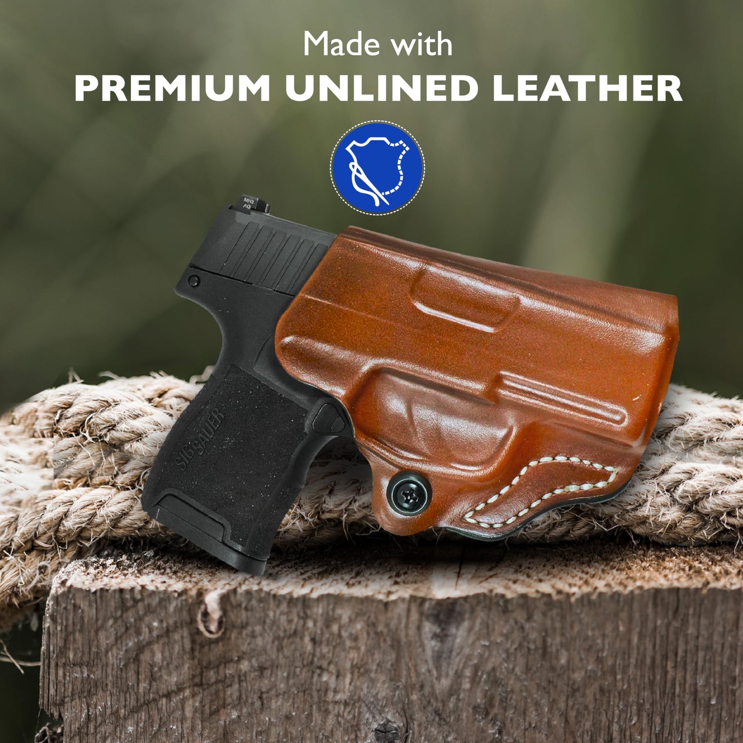 DeSantis Mini Scabbard Gun Holster with Secure Grip, Fits SIG SAUER P365, P365 SAS, P365 with Manual Safety, Leather Molded Holster, Right-Hand Draw, Unisex, Tan