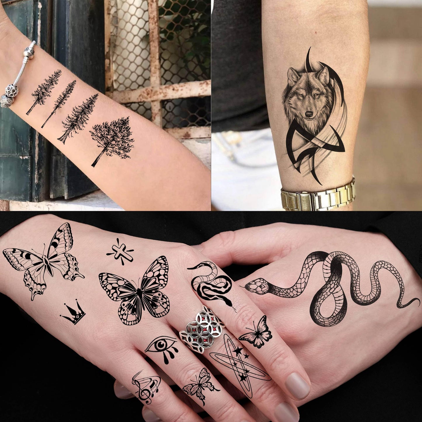49 Sheets Tribal Black Temporary Tattoos For Women Men Adults Body Arm, Long Lasting Maori Wolf Tiger Lion Spartan Warrior Gladiator Fake Tattoo Stickers Gangster Rose Skull, Bulk Halloween Tattoos